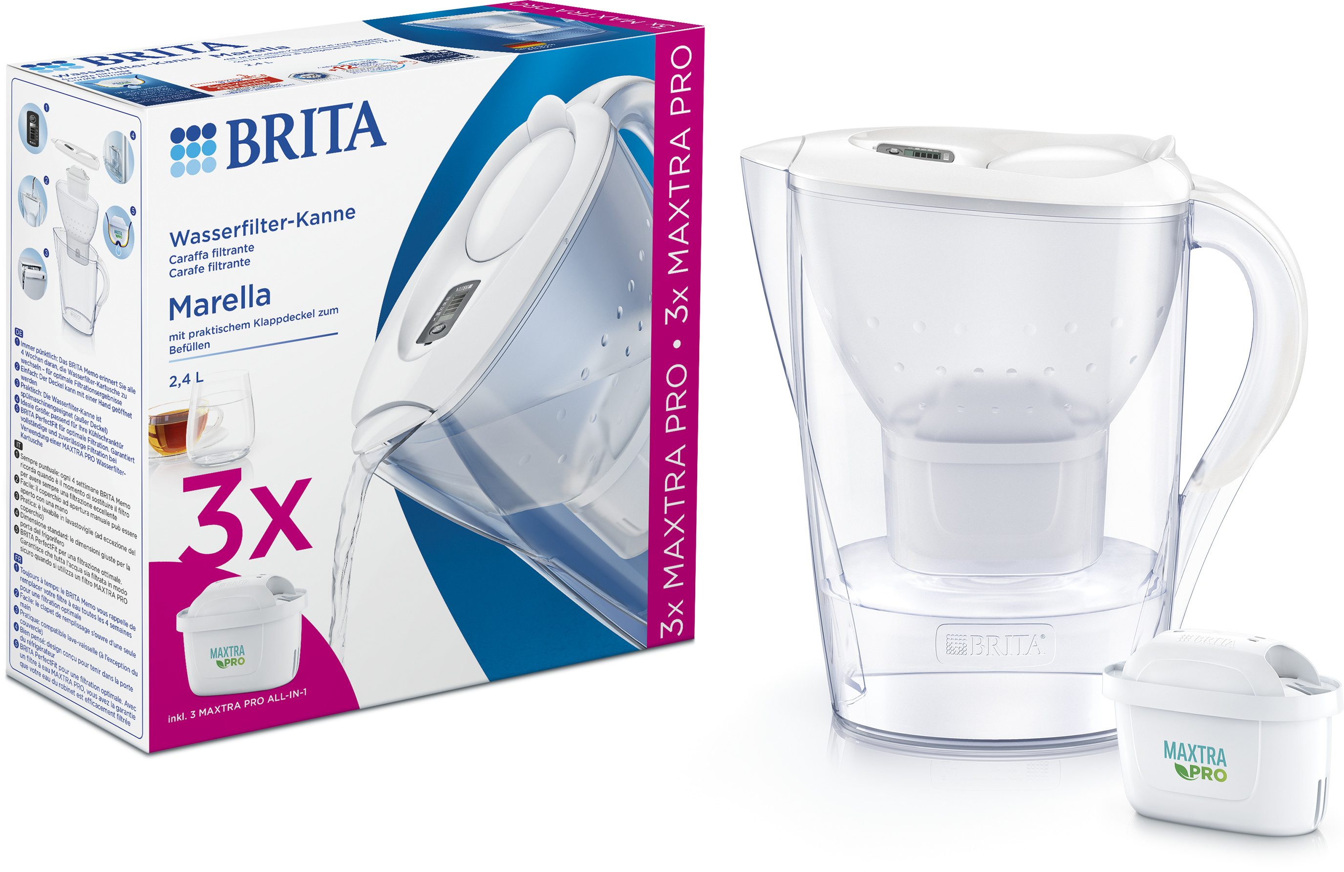 CARAFFA filtrante BRITA MARELLA 2.4L + 3 filtri Maxtra+ By mirkonethebest 