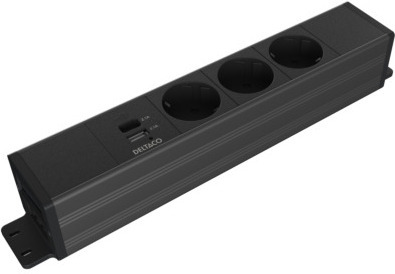 DELTACO virtapaneeli, 3 pistoras., 1x21W A+C USB-laturi, GST18-liitäntä, ketjutus