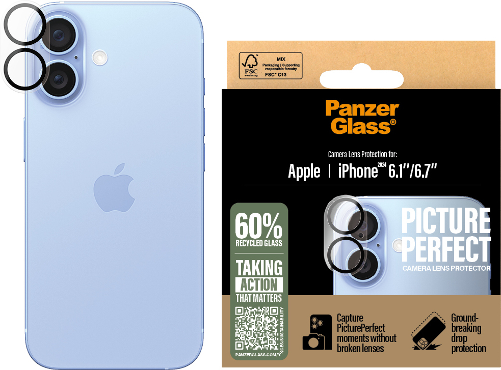 PanzerGlass PicturePerfect -kameran linssinsuoja, iPhone 16 / 16 Plus