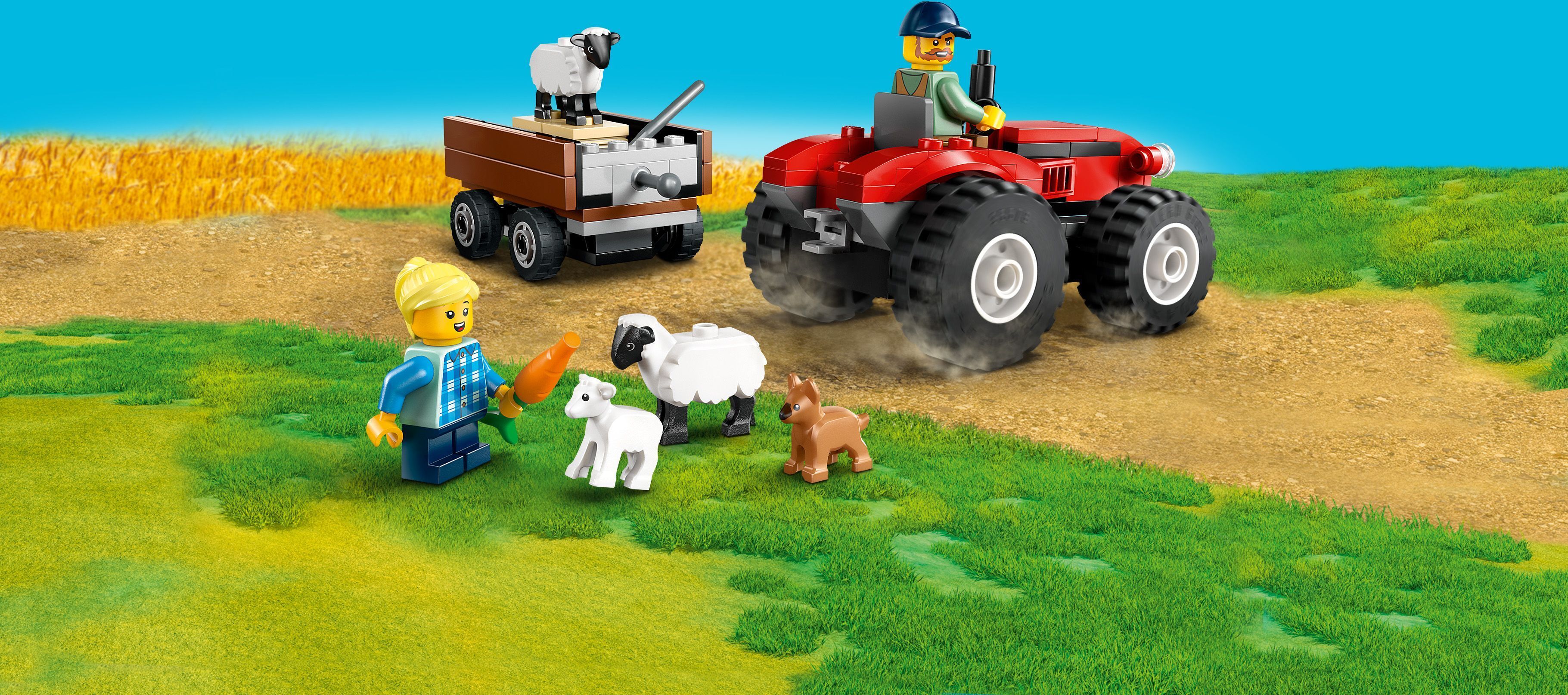 LEGO City 60461 – Maatilan punainen traktori, peräkärry ja lampaat