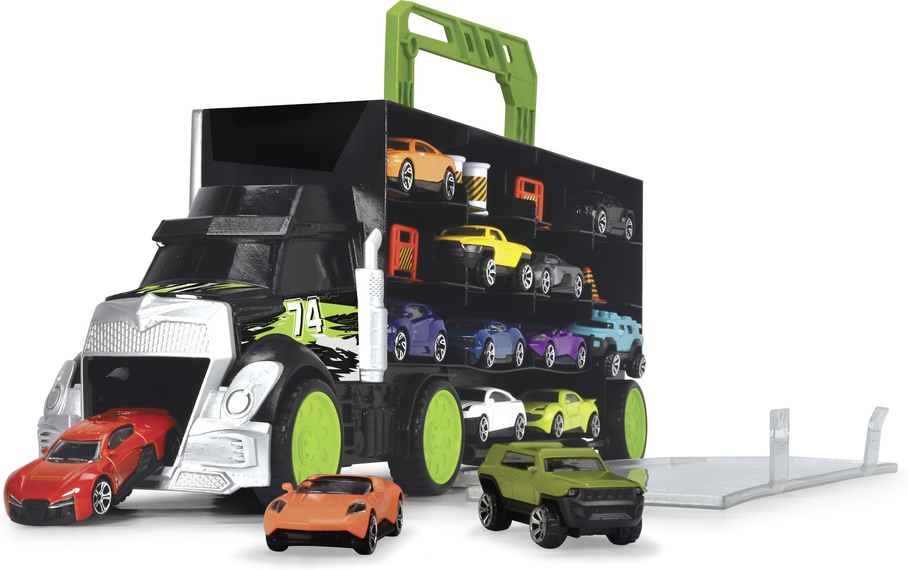 Dickie Toys -autonkuljetusrekka ja 4 pikkuautoa