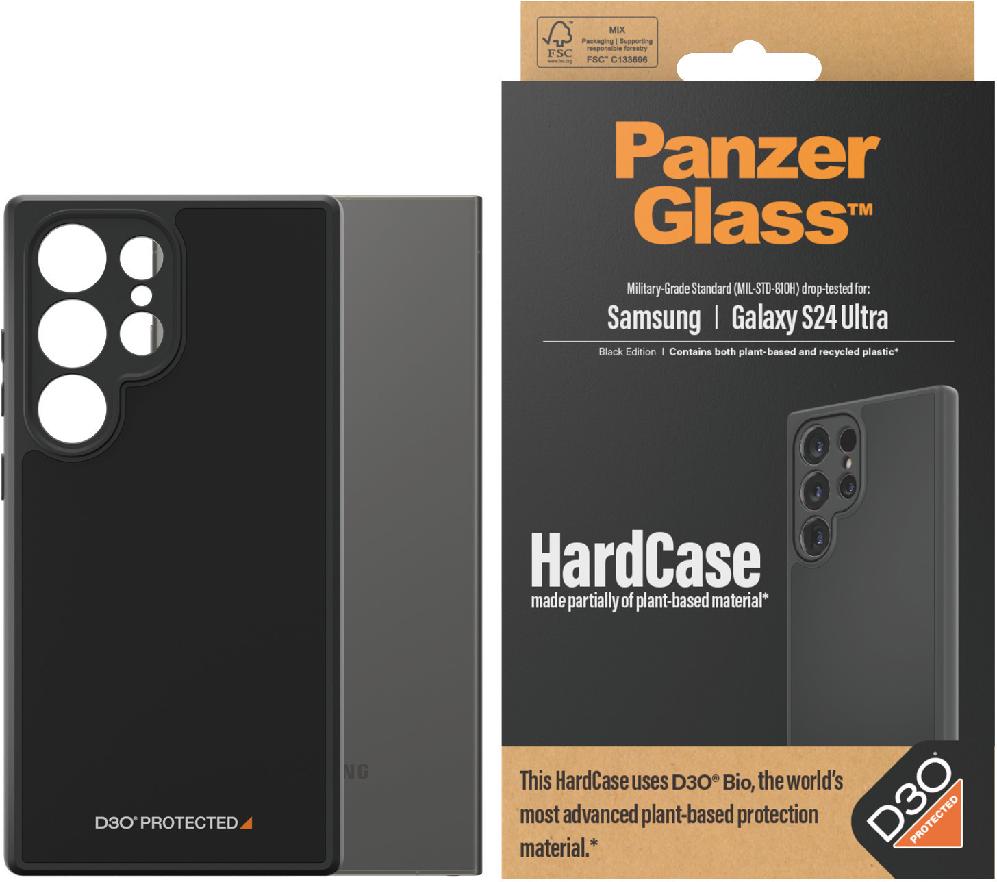 PanzerGlass HardCase with D3O -suojakotelo, Samsung Galaxy S24 Ultra, musta