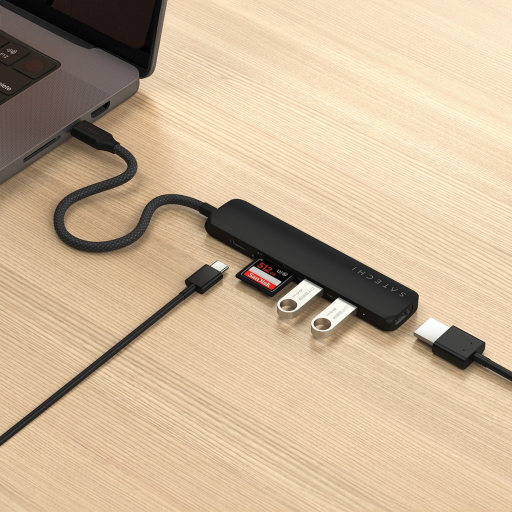 Satechi 6-in-1 USB-C Slim Multiport -adapteri, musta