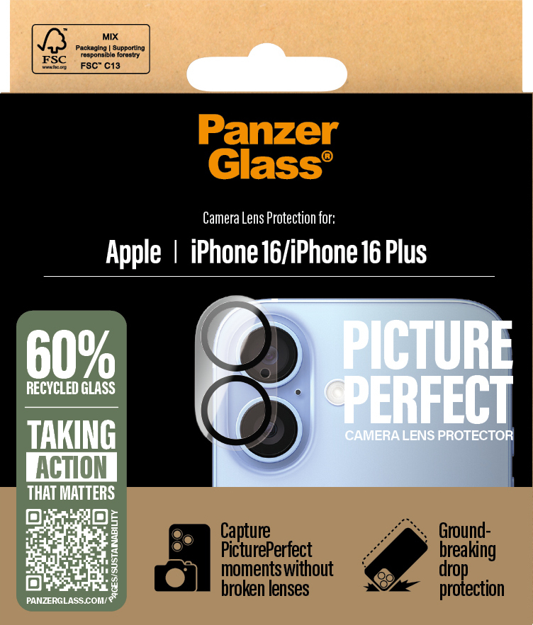 PanzerGlass PicturePerfect -kameran linssinsuoja, iPhone 16 / 16 Plus