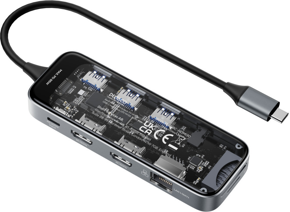 Deltaco HUB201 -USB-C-hubi, tähtiharmaa