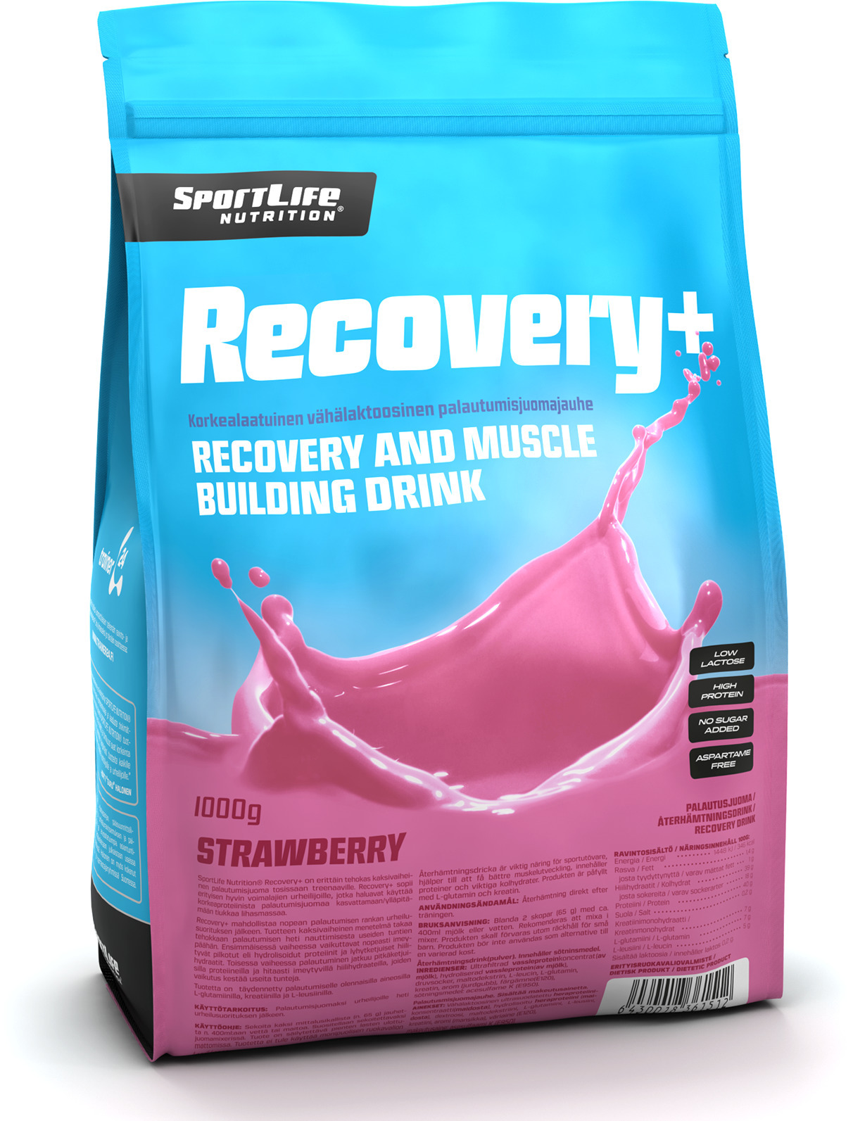 SportLife Recovery + Strawberry recovery drink, 1 kg (6430018361512) -  