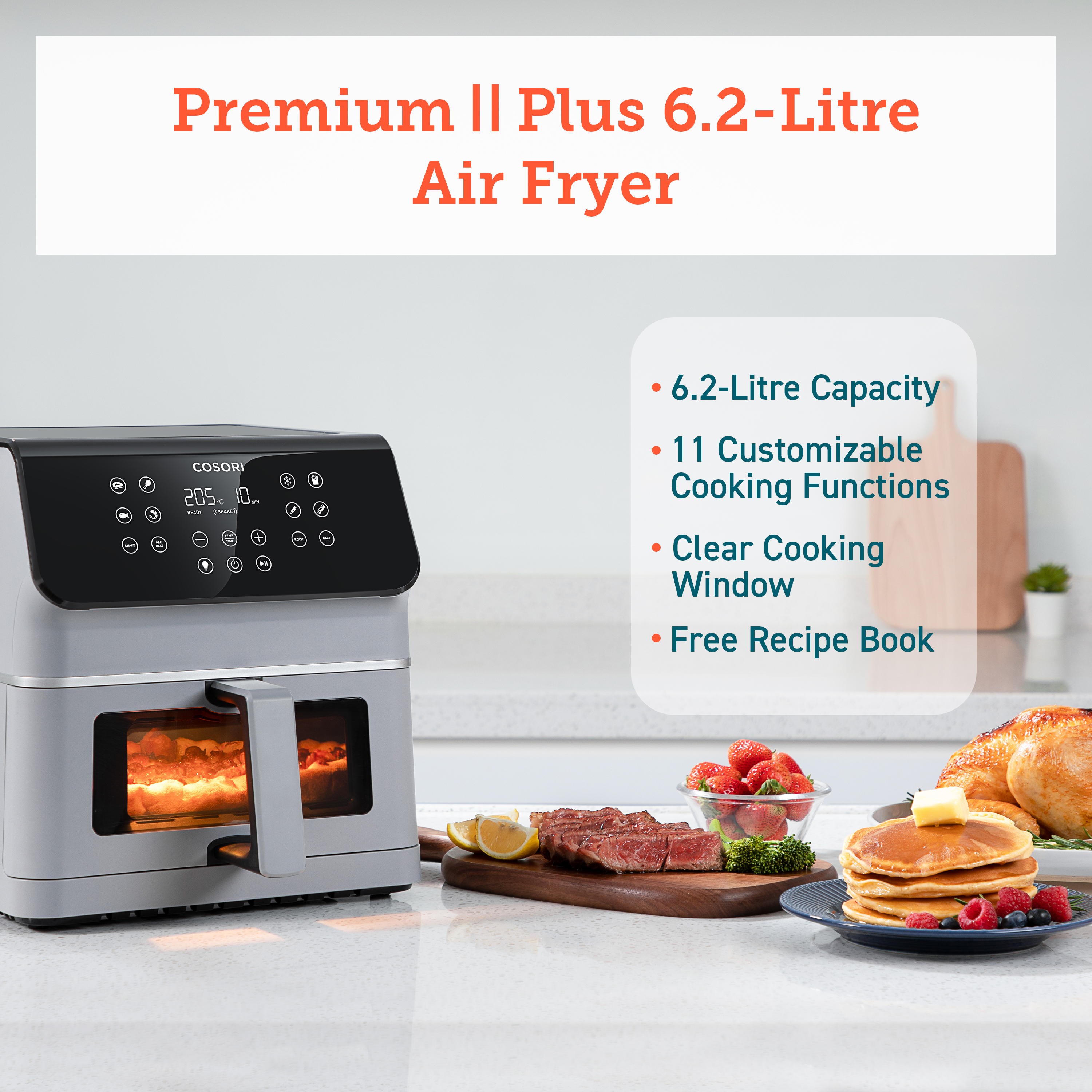 Cosori Premium Ⅱ Plus 6.2 L airfryer, harmaa