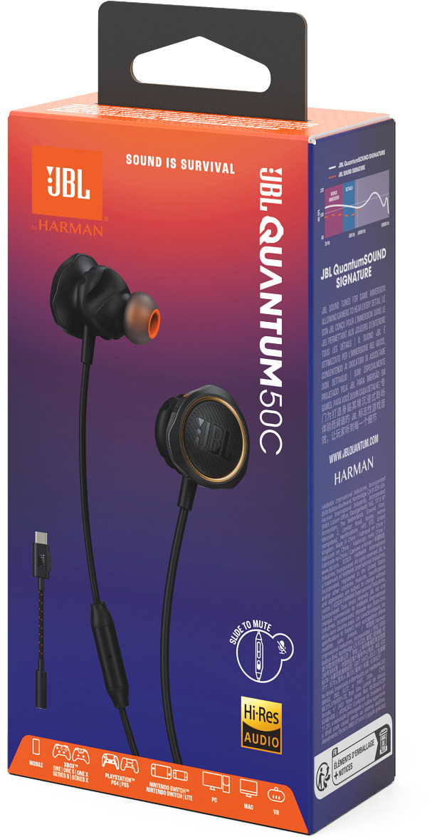 JBL Quantum 50C langallinen pelikuulokemikrofoni, in-ear, musta