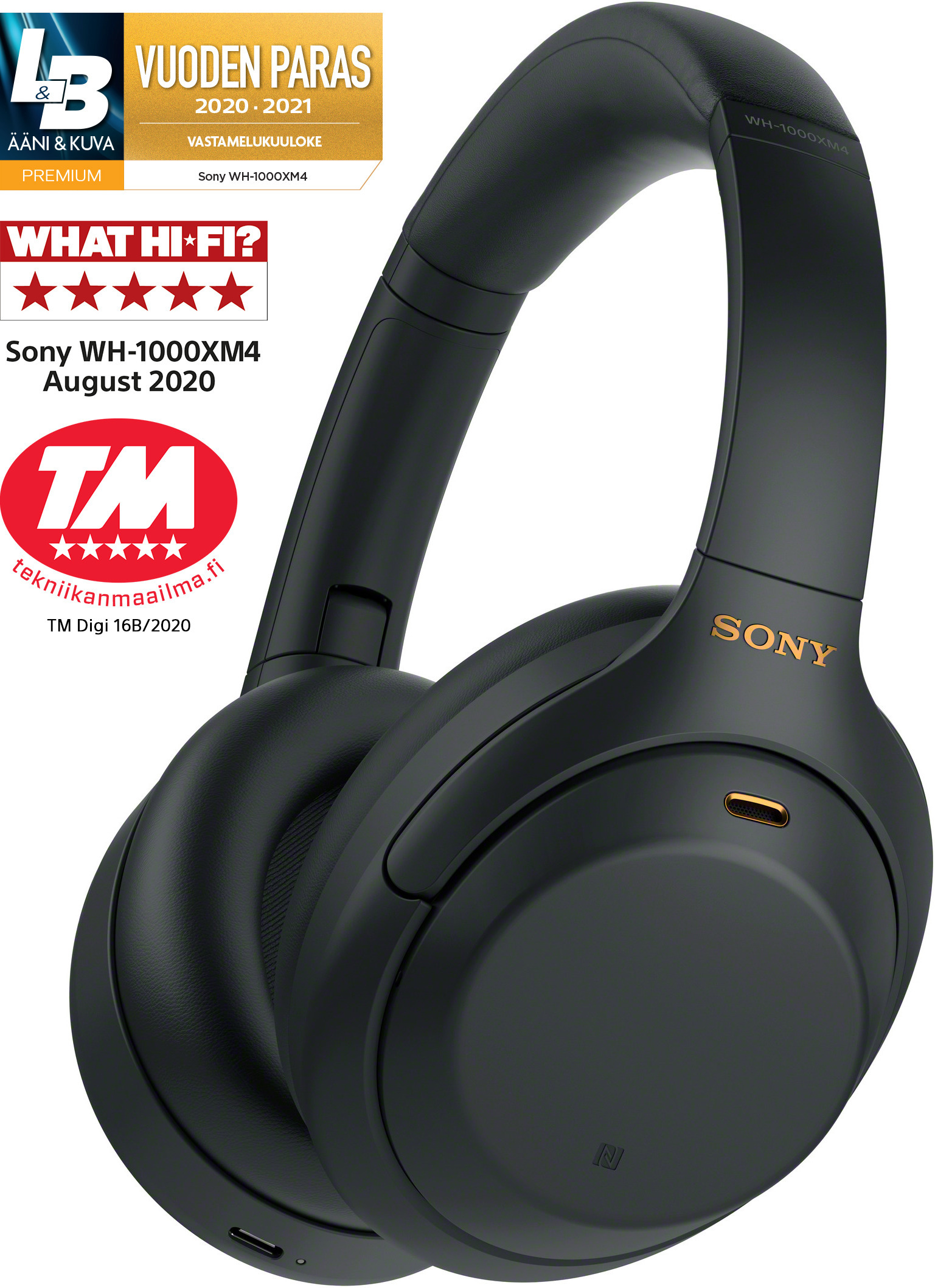 Sony WH-1000XM4 -Bluetooth-vastamelukuulokkeet, musta – 