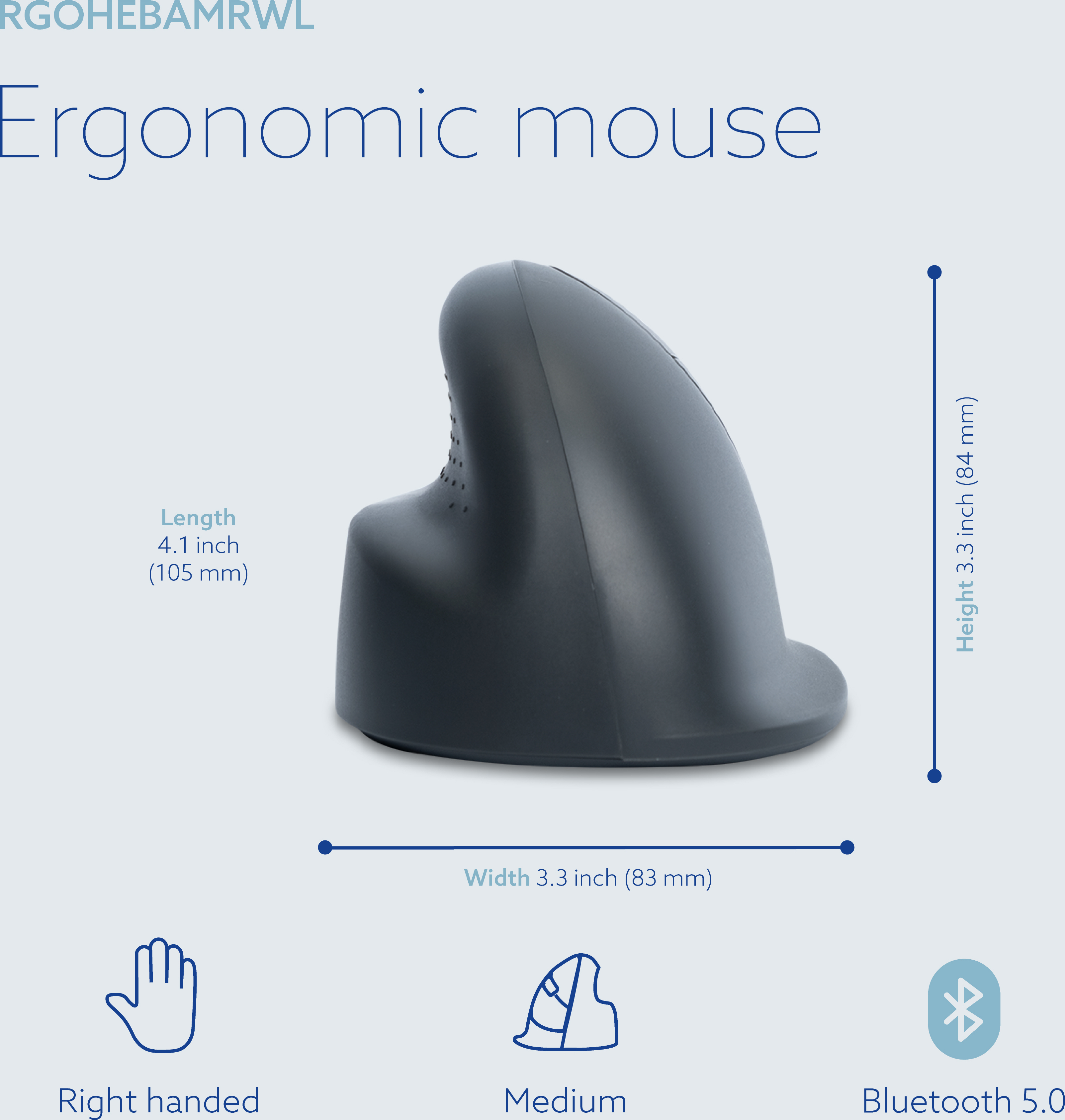 R-Go HE Break -ergonominen hiiri, BT, S-koko, oikealle kädelle