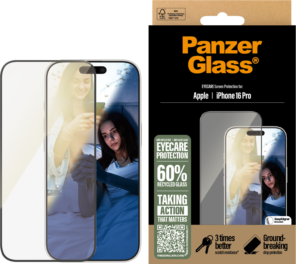 PanzerGlass EyeCare -suojakalvo, Ultra-Wide Fit, Apple iPhone 16 Pro