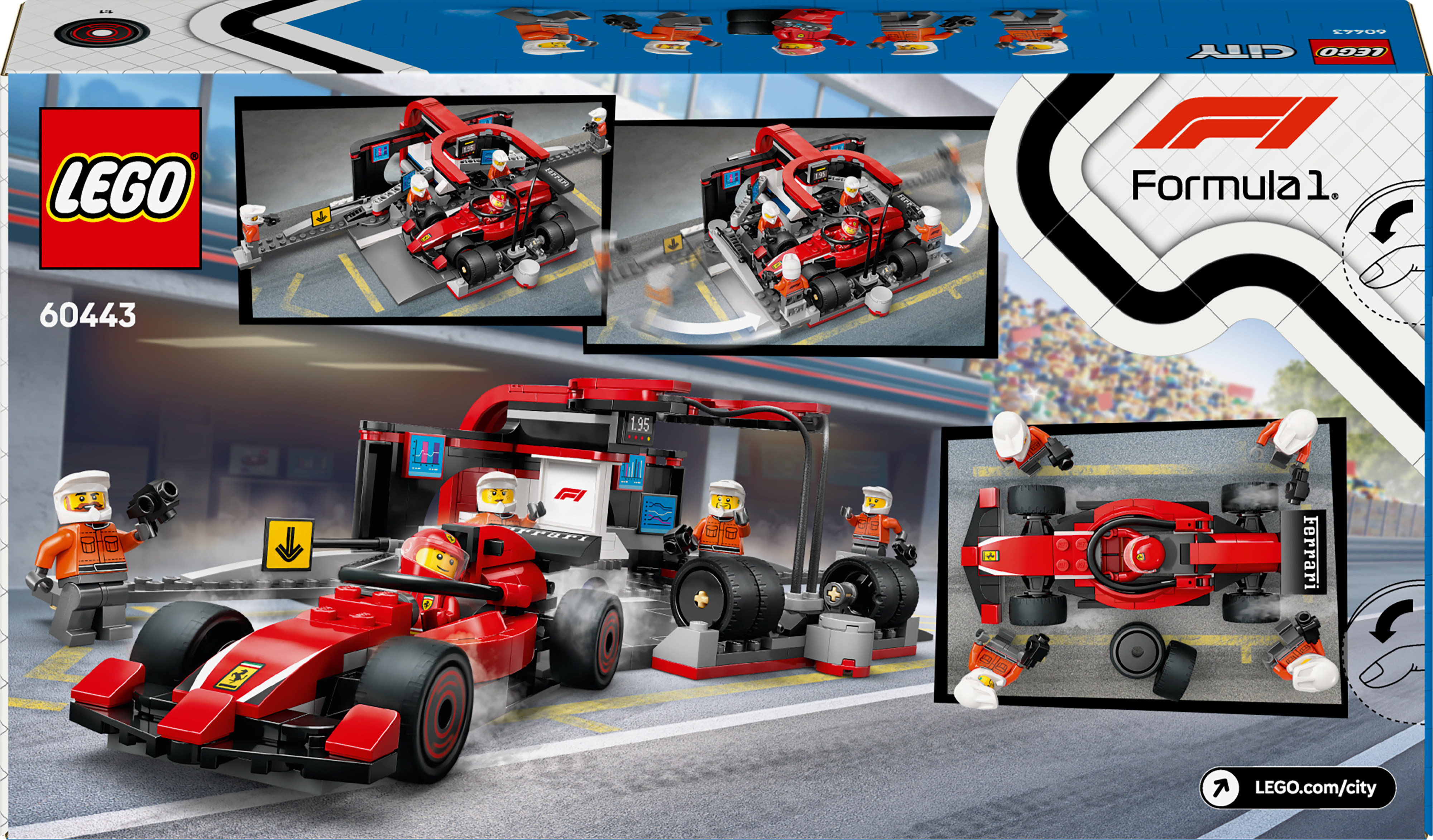 LEGO City 60443 – F1-varikkopysähdys ja varikkomiehistö sekä Ferrari-auto