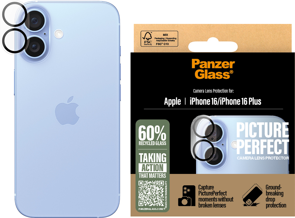PanzerGlass PicturePerfect -kameran linssinsuoja, iPhone 16 / 16 Plus
