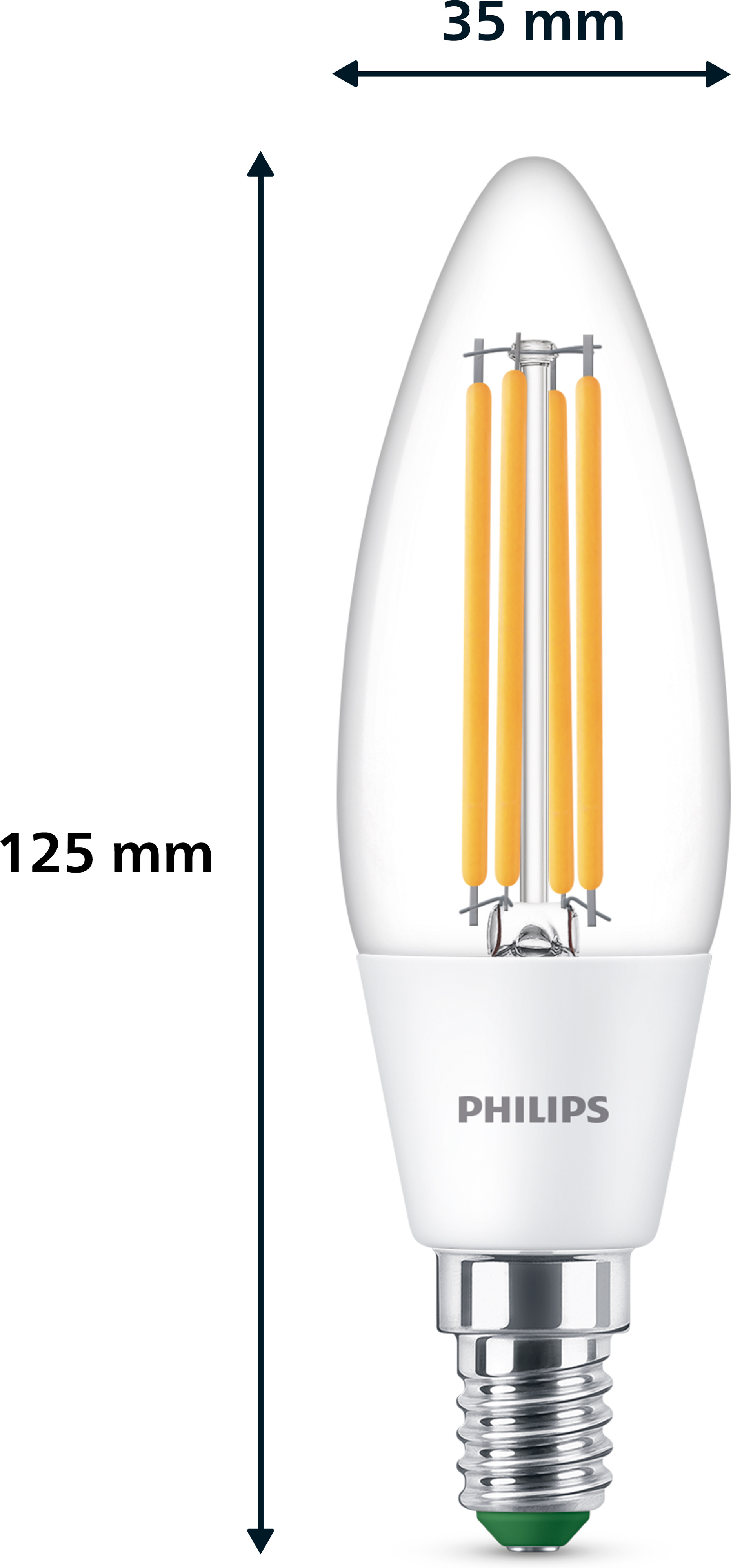 Philips Ultra Efficient LED -kynttilälamppu, E14, 3000K, 485 lm, kirkaspintainen