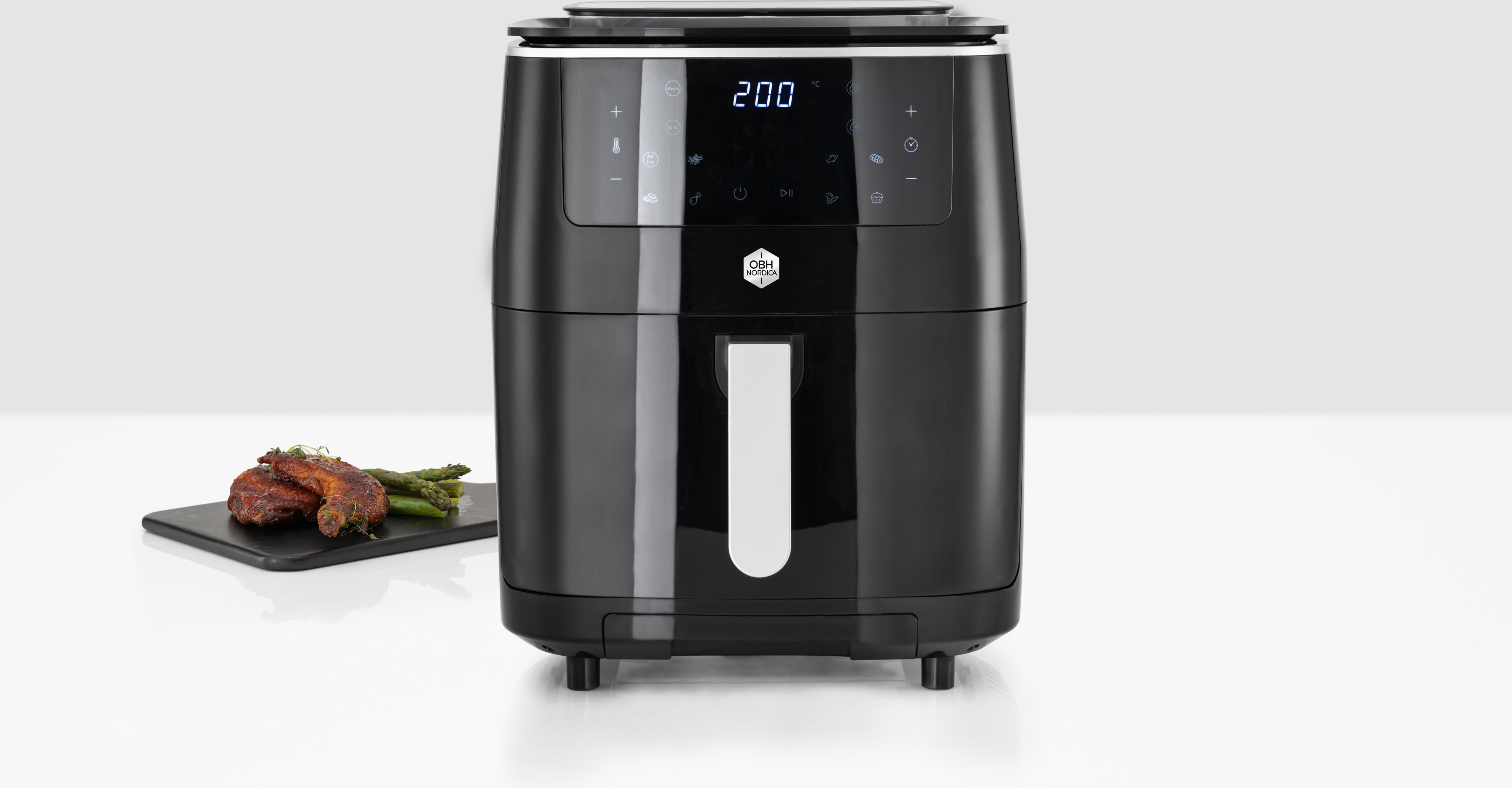 OBH Nordica Easy Fry & Grill Steam+ 3-in-1 -airfryer höyrytys- ja grillitoiminnolla, musta
