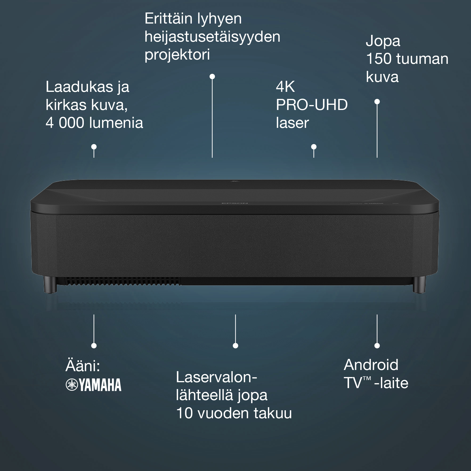 Epson EH-LS800B 4K PRO-UHD -älylaserprojektori, lähiheijastus, musta