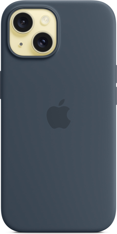 Apple iPhone 15 silikonikuori MagSafella, musta