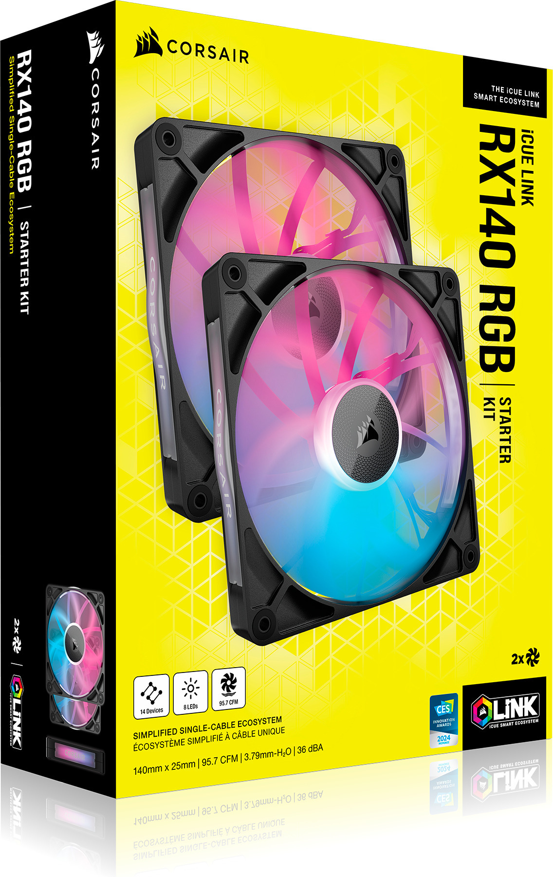 Corsair iCUE LINK RX140 RGB PWM Starter Kit -tuuletin, musta, 140 mm, 2 kpl
