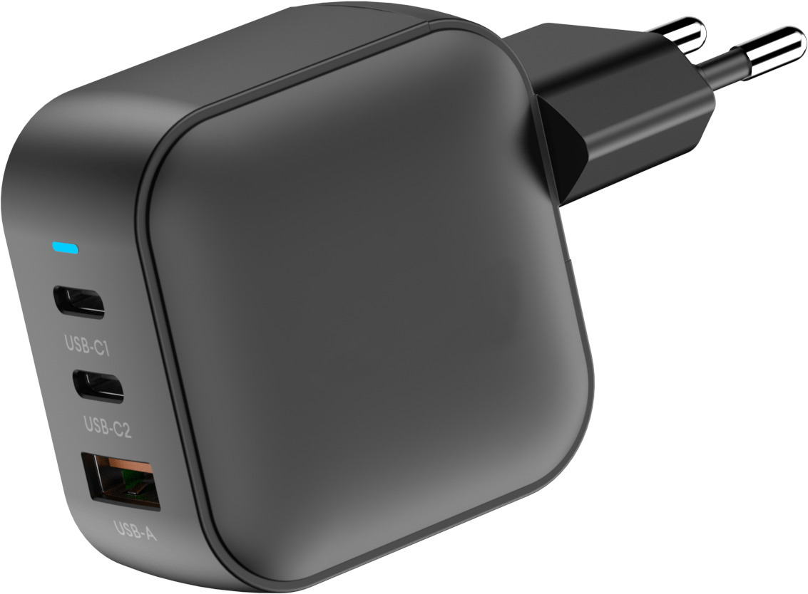 FoneKit GaN PD 70W -verkkovirtalaturi, USB-C + USB-C + USB-A, musta