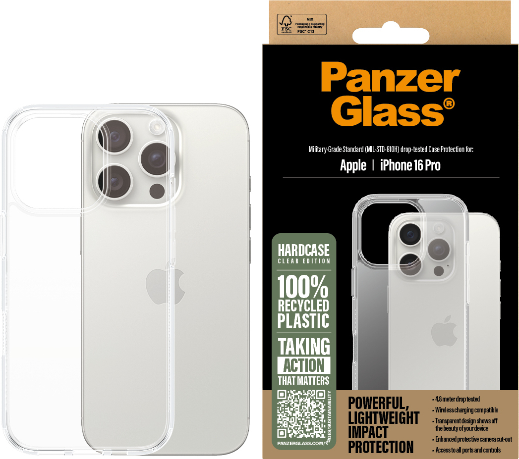 PanzerGlass HardCase -suojakotelo, Apple iPhone 16 Pro, kirkas
