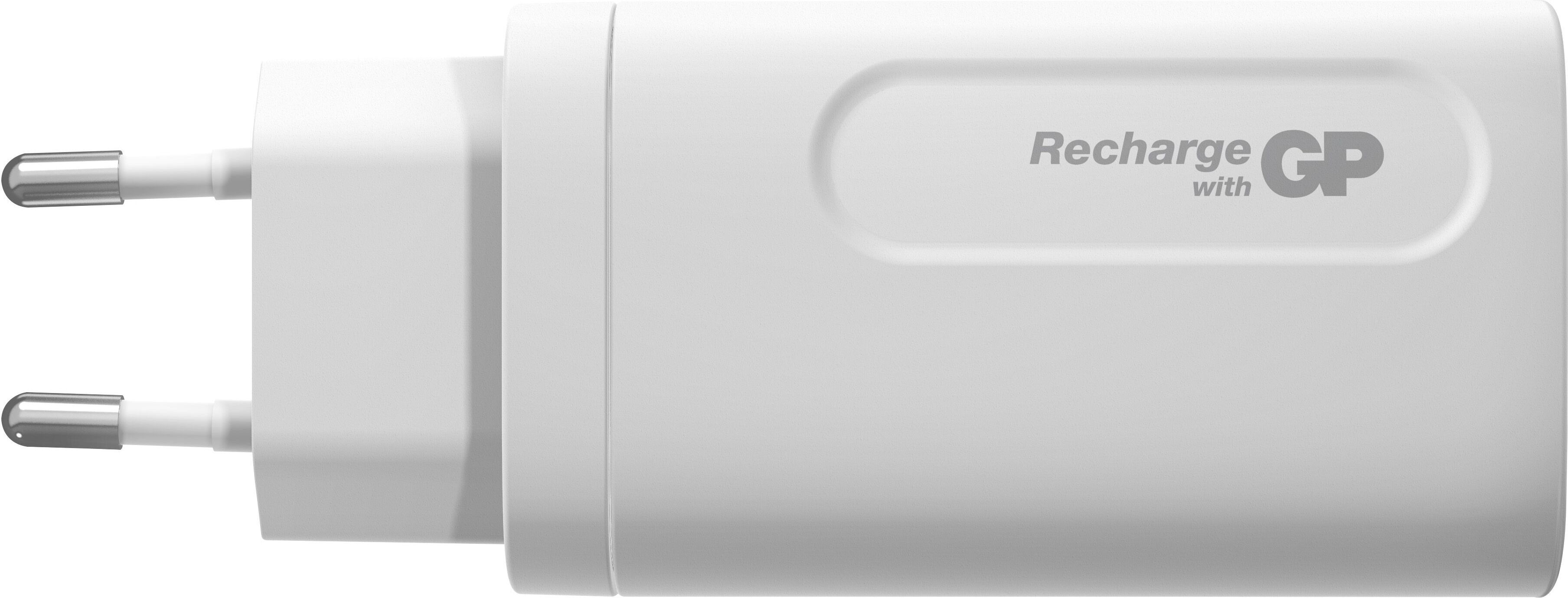 GP GaN PD 65 W -verkkovirtalaturi, 2x USB-C + 1x USB-A, valkoinen