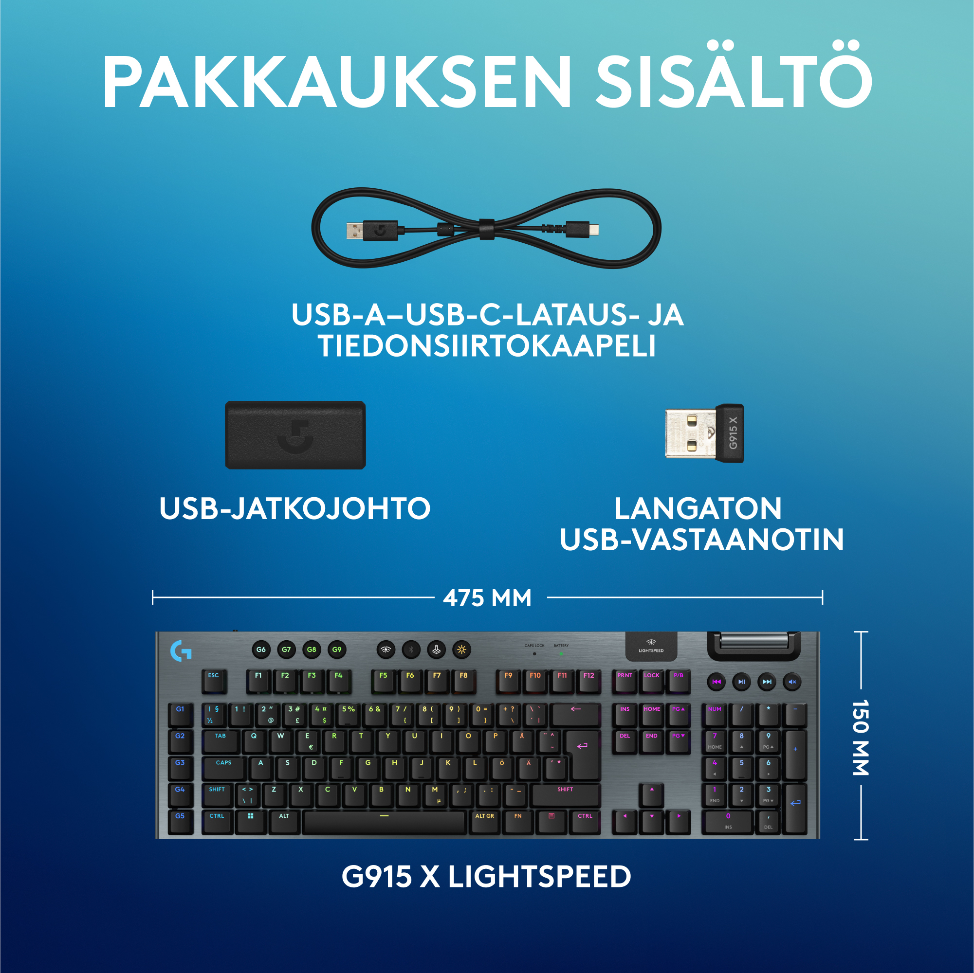 Logitech G915 X -matalaprofiilinen langallinen pelinäppäimistö, Tactile-kytkimet, musta