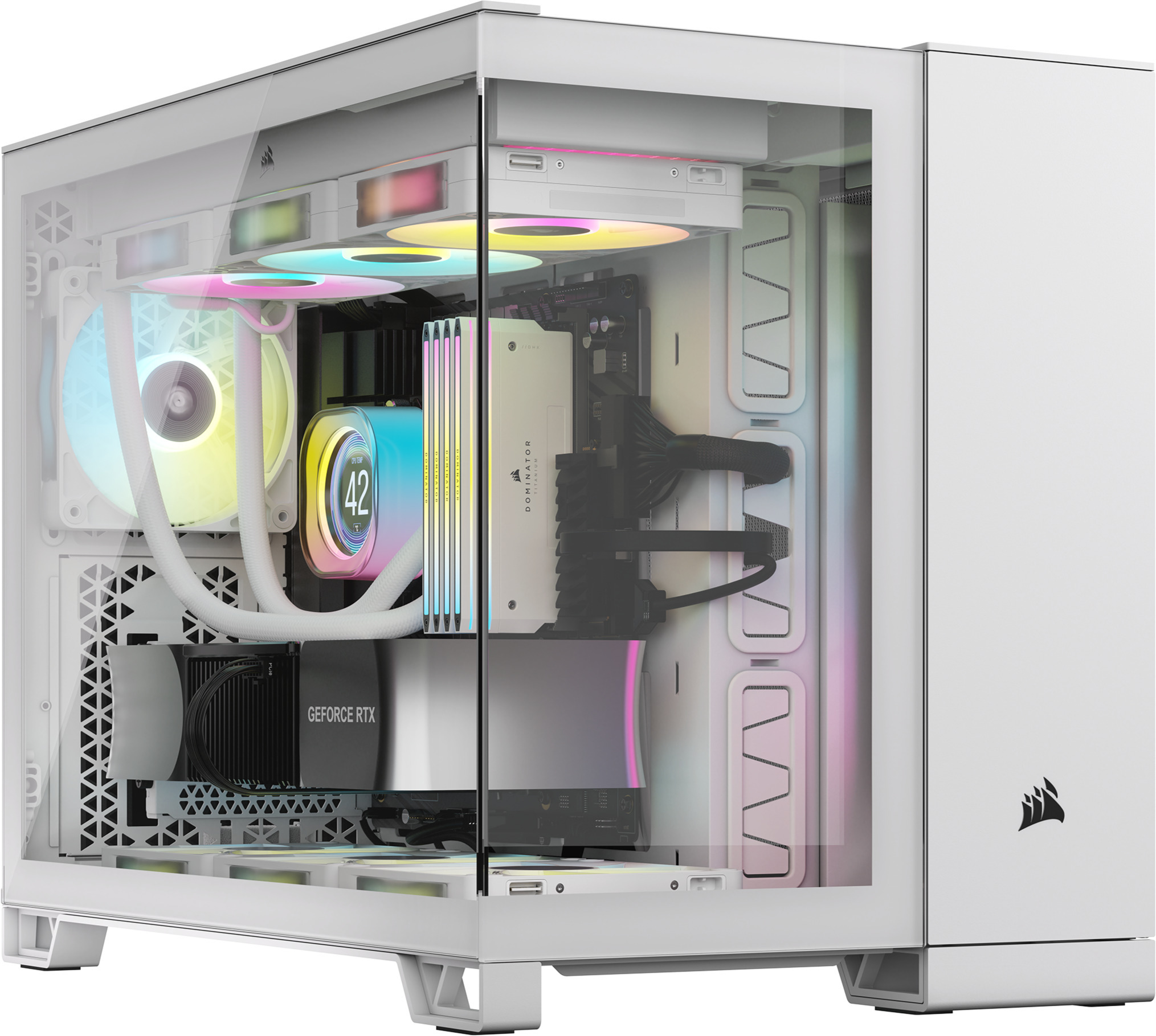 Corsair 2500X Micro-ATX-kotelo panoraamaikkunalla, valkoinen