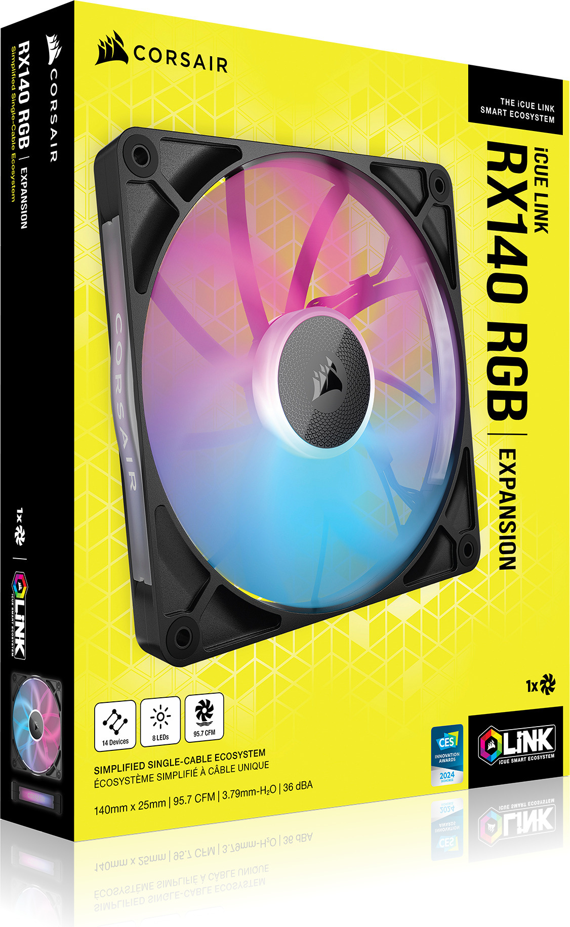Corsair iCUE LINK RX140 RGB PWM Expansion -tuuletin, musta, 140 mm
