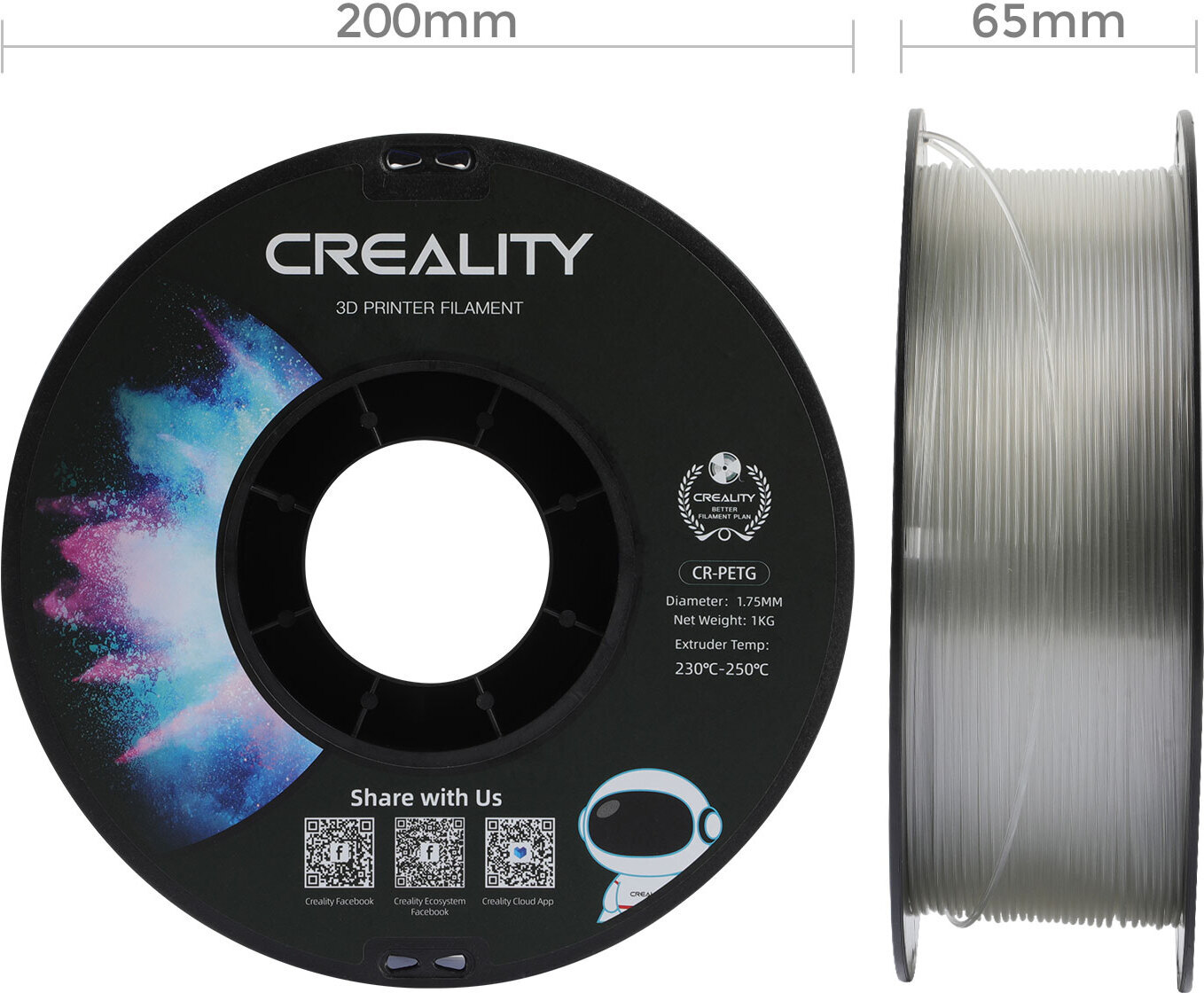 Creality CR-PETG -filamentti 3D -tulostimeen, 1.75 mm, läpinäkyvä