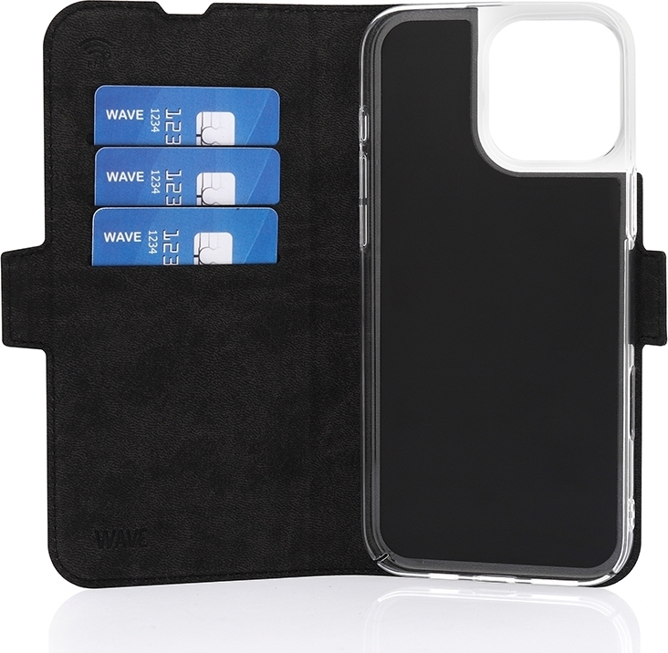 Wave BookCase -suojakotelo, MagSafe-yhteensopiva, Apple iPhone 16 Pro Max, musta