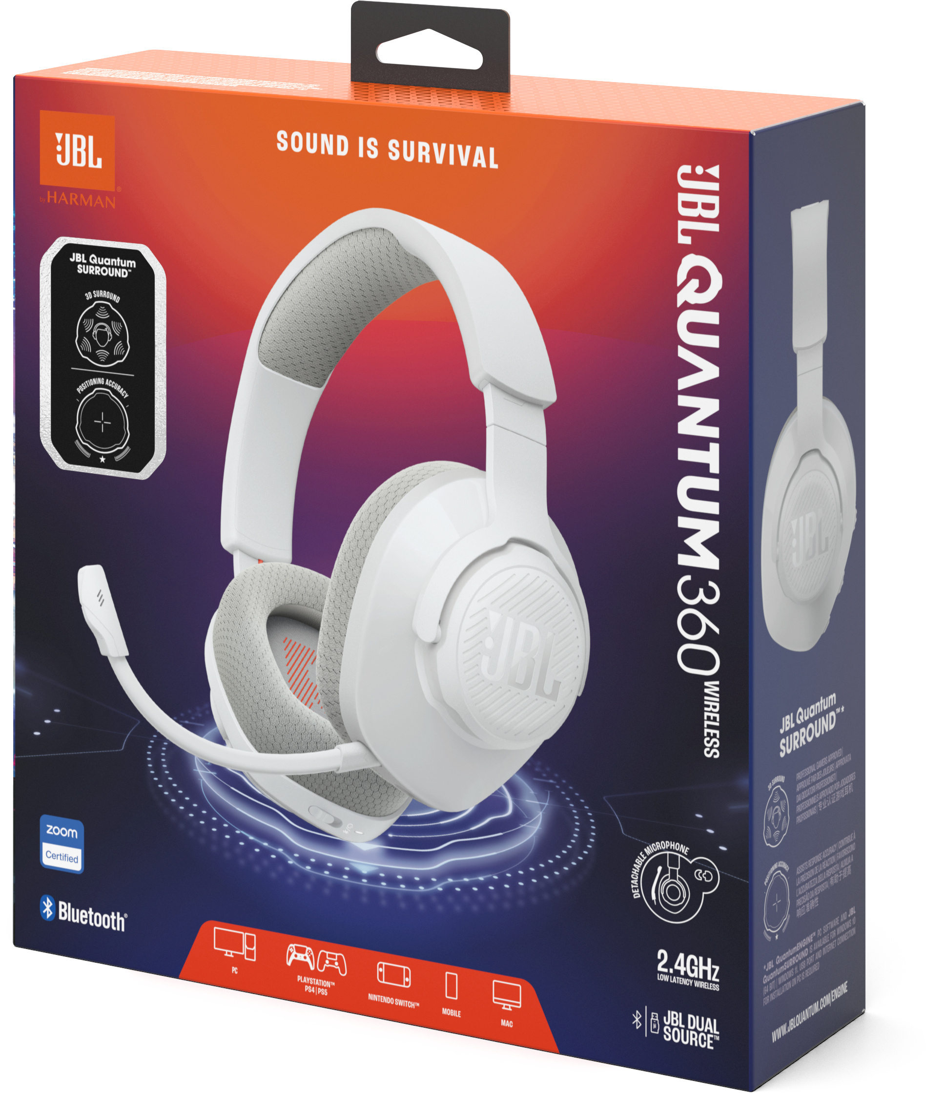 JBL Quantum 360 Wireless pelikuulokkeet, valkoinen