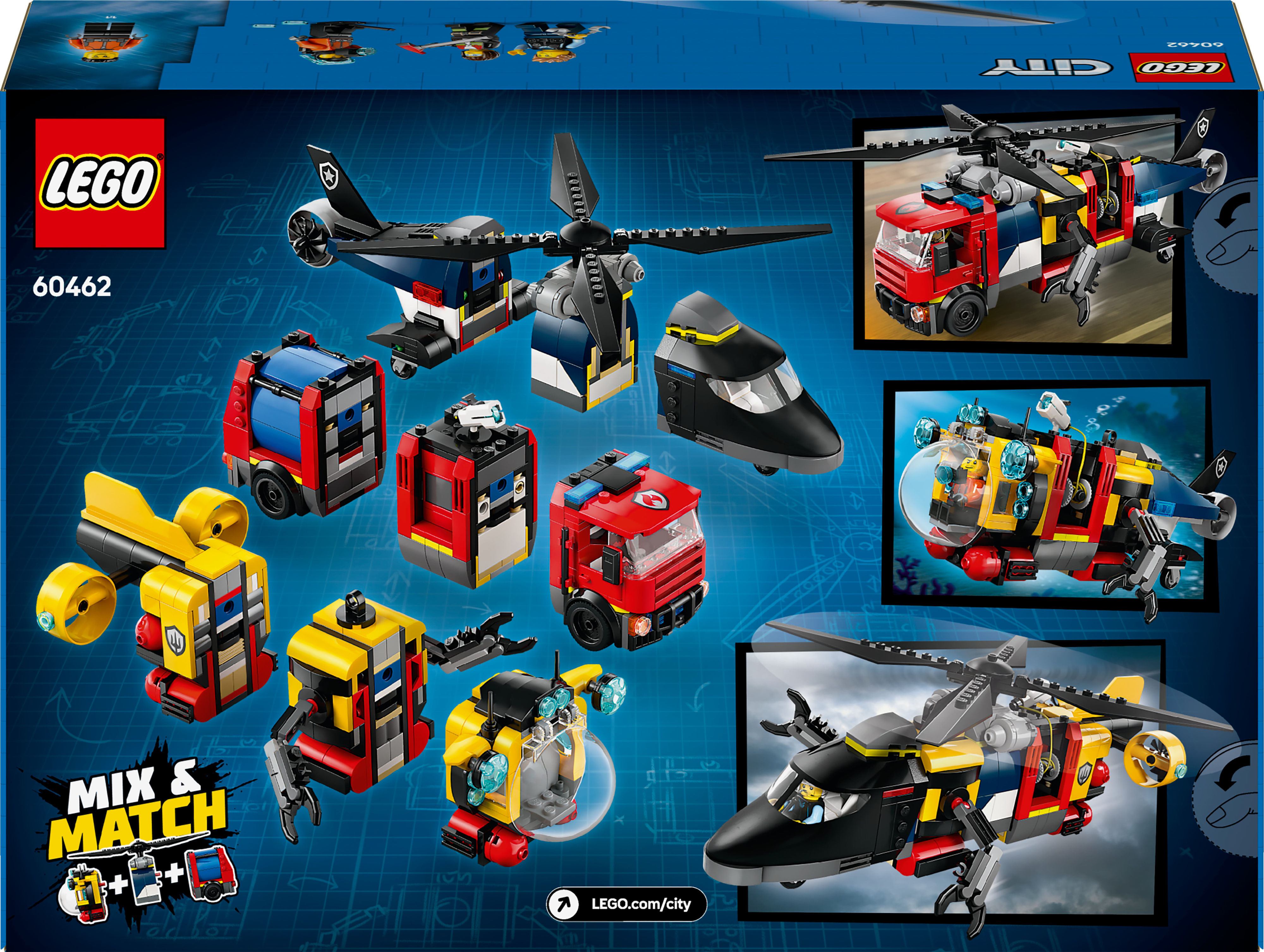 LEGO City 60462 – Helikopteri, paloauto ja sukellusvene yhdessä