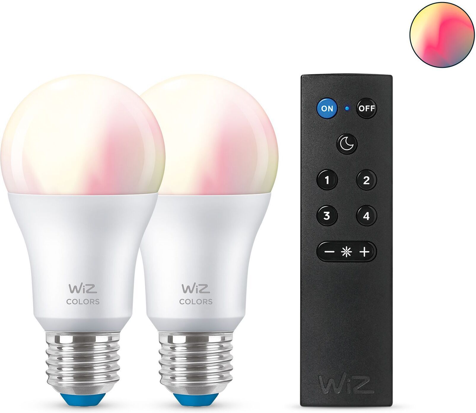 WiZ älylamppu, E27, RGBW - kaikki värit ja valkoisen valon sävyt, Wi-Fi, 806 lm, 2-pack