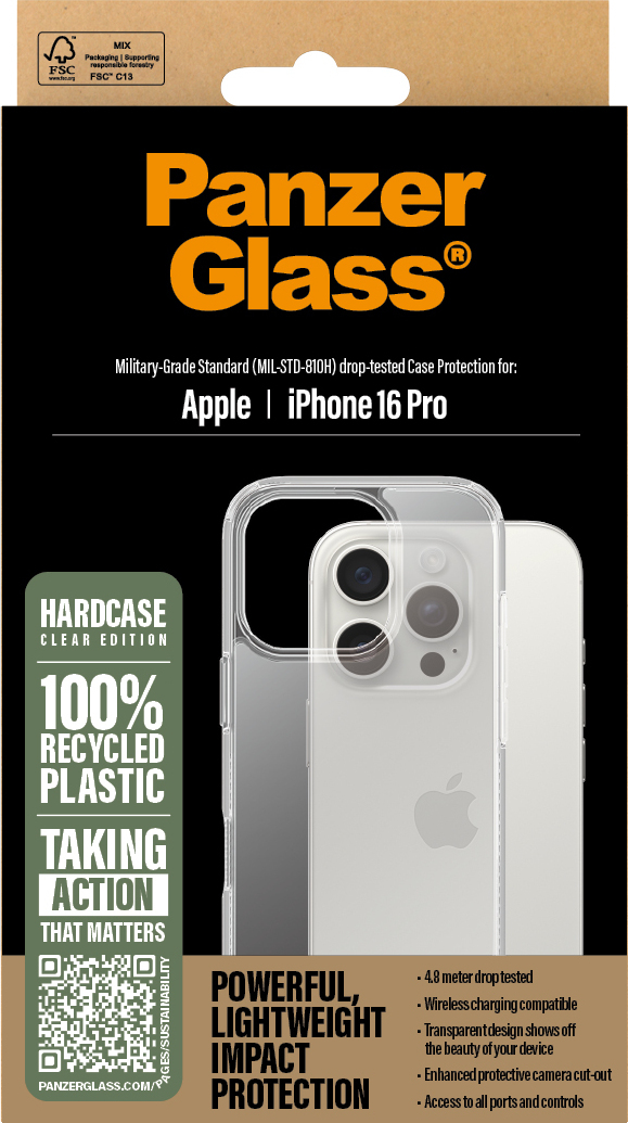 PanzerGlass HardCase -suojakotelo, Apple iPhone 16 Pro, kirkas