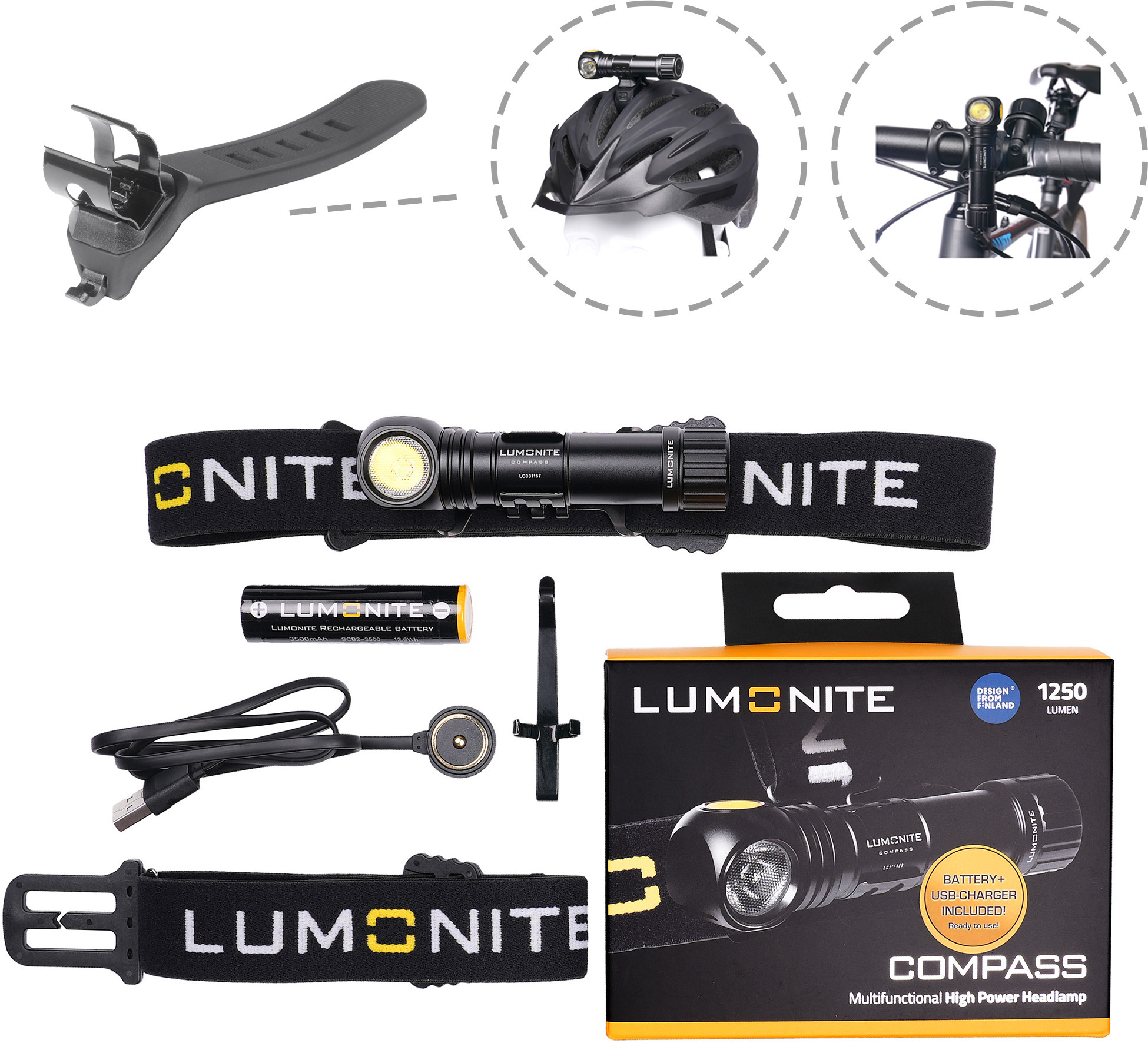 Lumonite Compass V7 -otsalamppu, 1250 lm
