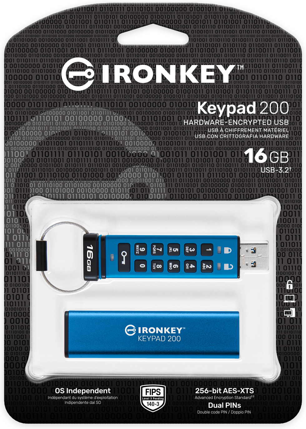 Kingston IronKey Keypad 200 16 Gt 256-bit XTS-AES -USB 3.2 Gen 1 -muisti