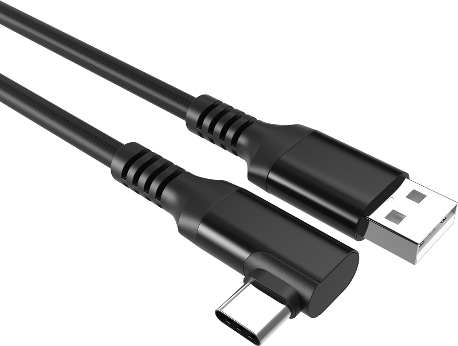 Fuj:tech USB-C 90° - USB-A -kaapeli, 3 m, musta