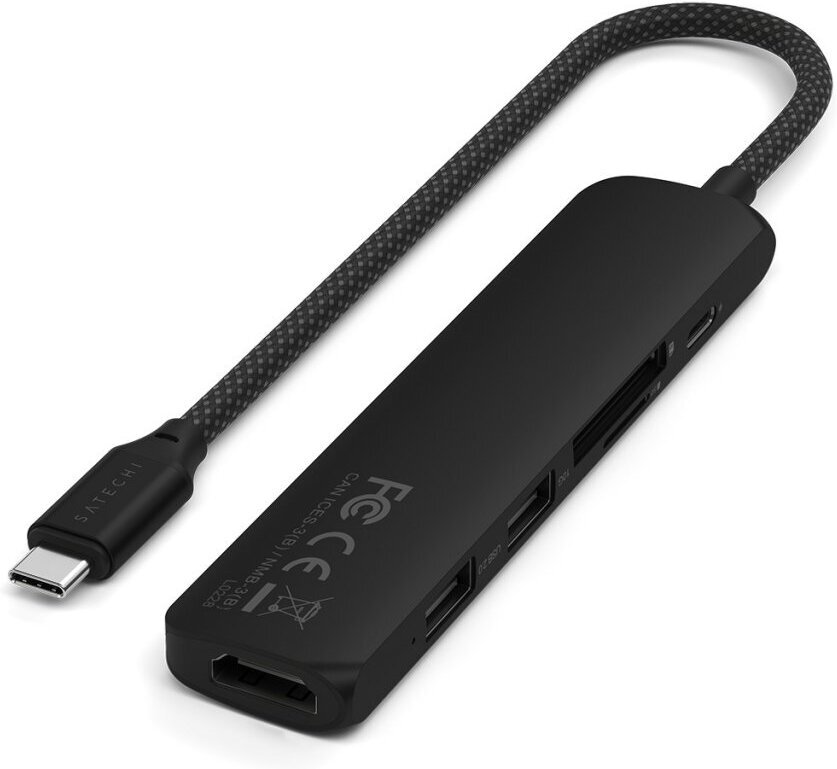 Satechi 6-in-1 USB-C Slim Multiport -adapteri, musta