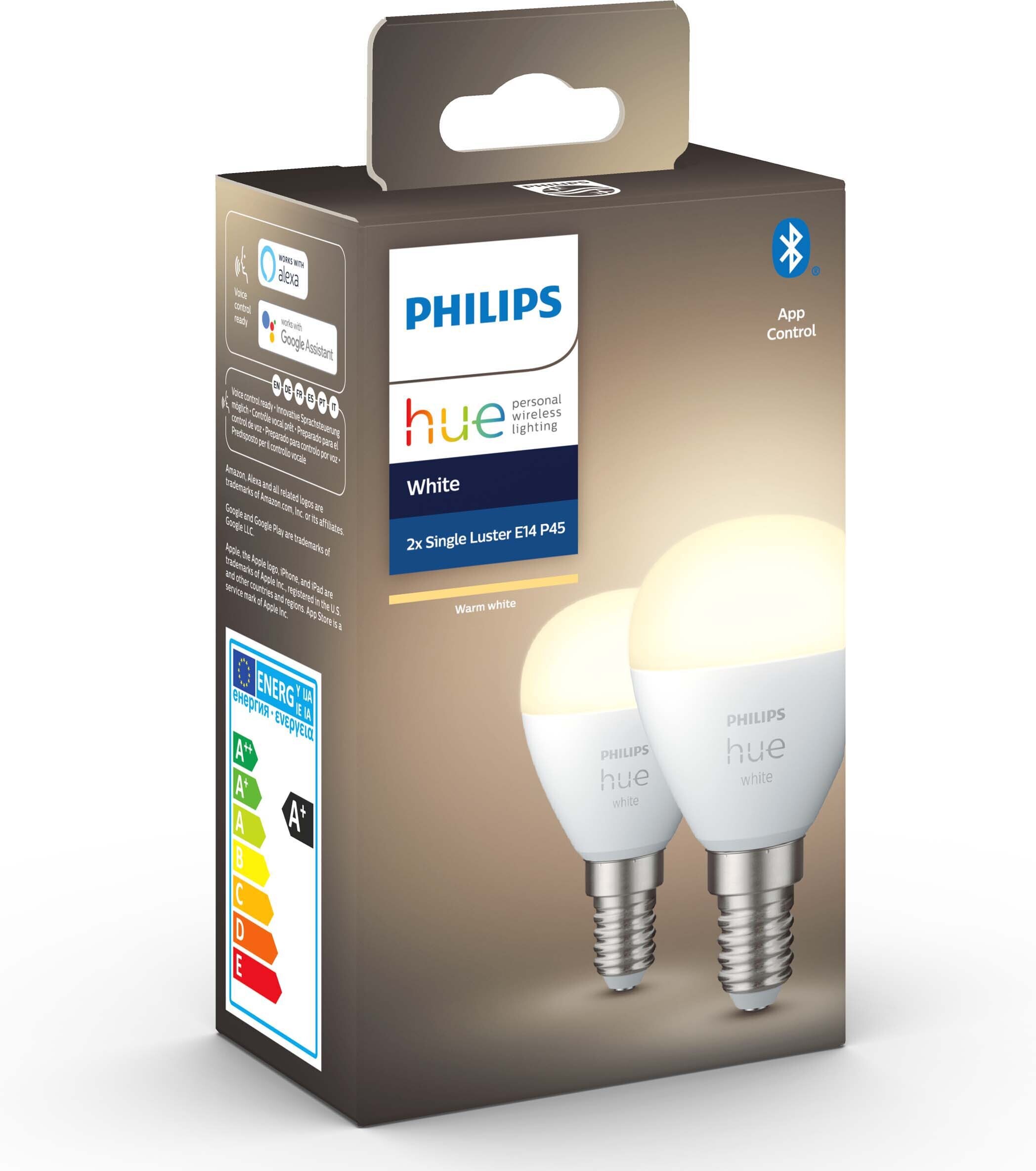 Philips Hue -LED-älylamppu, BT, White, E14, 470 lm, mainoslamppu pyöreä, 2 kpl pakkaus