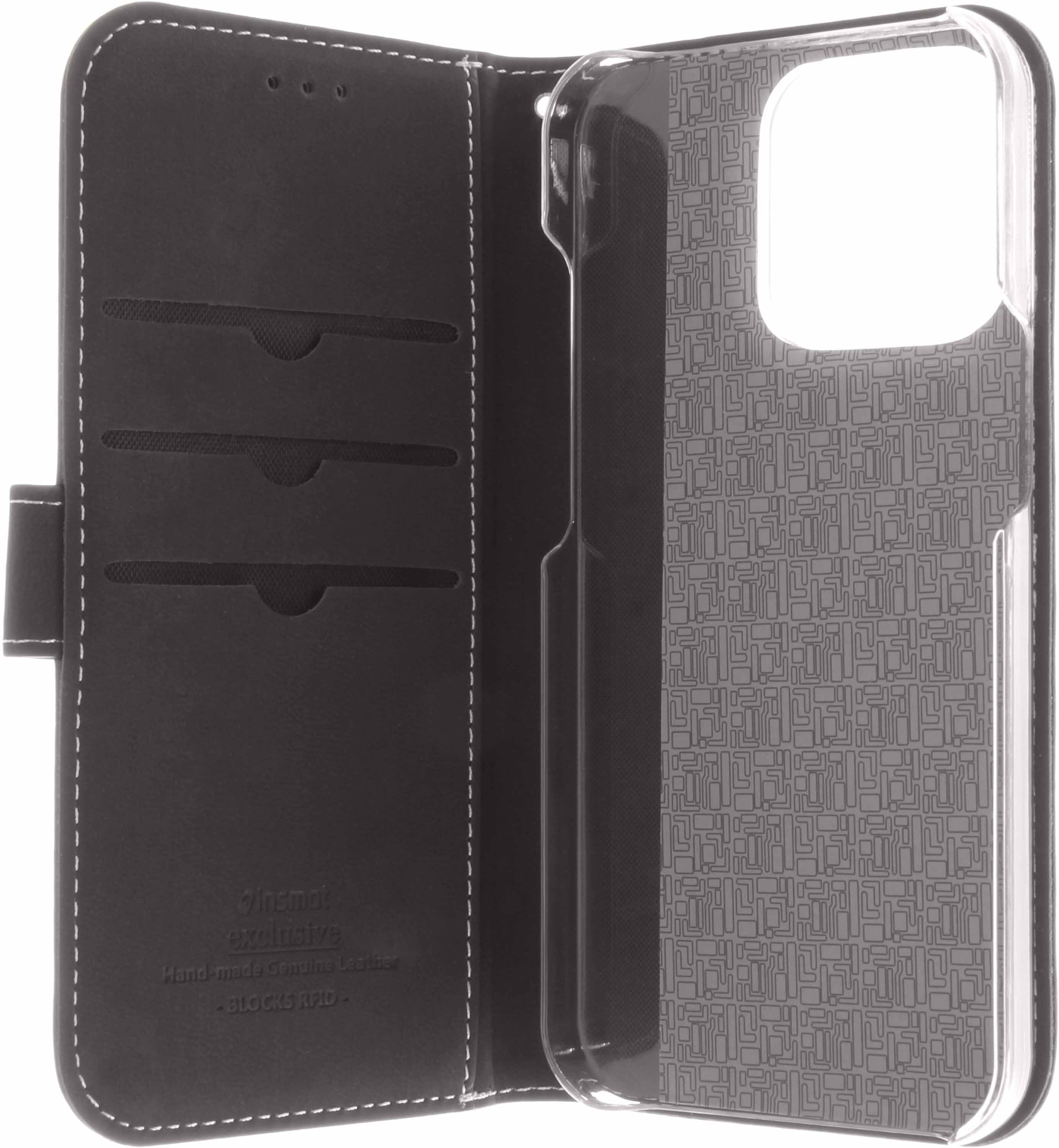 Insmat Exclusive Flip Case lompakkokotelo, iPhone 13, musta