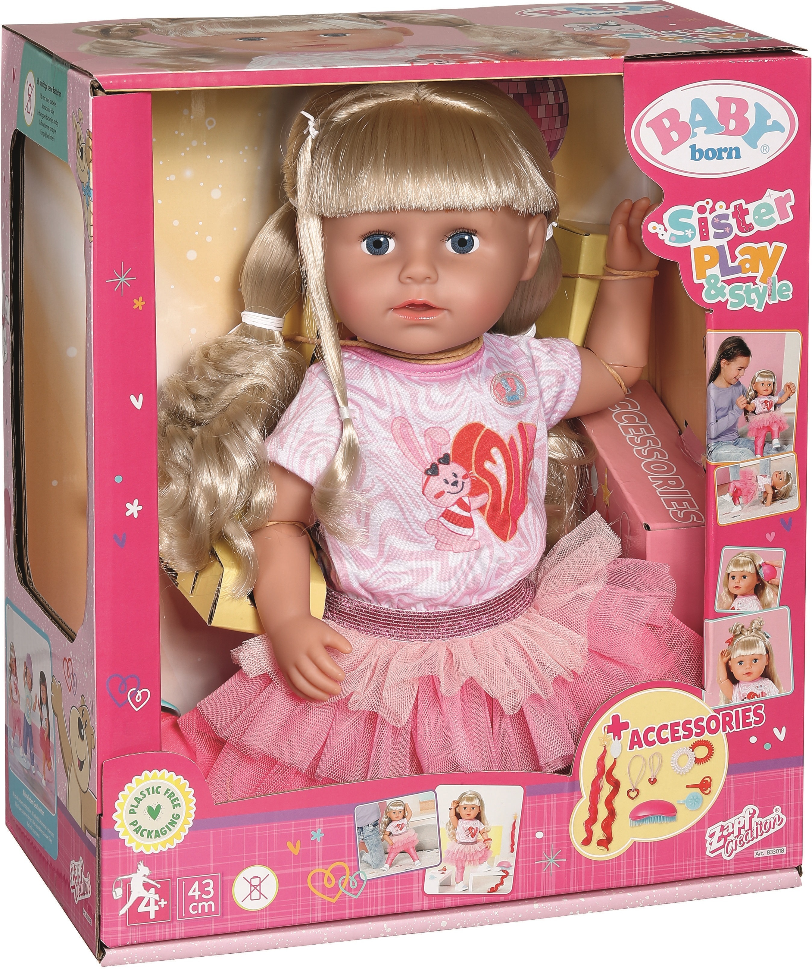 Baby Born Sister Style & Play - nukke vaaleilla hiuksilla, 43 cm
