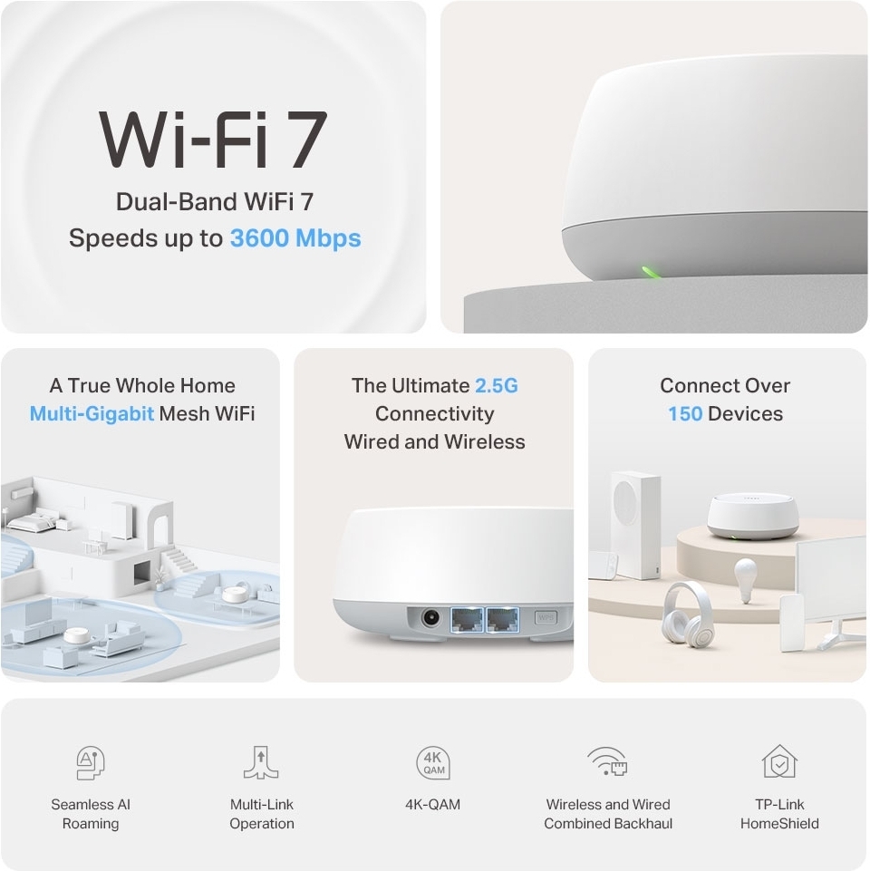 TP-LINK Deco BE25 Dual-Band WiFi 7 -Mesh-järjestelmä, 2-pack