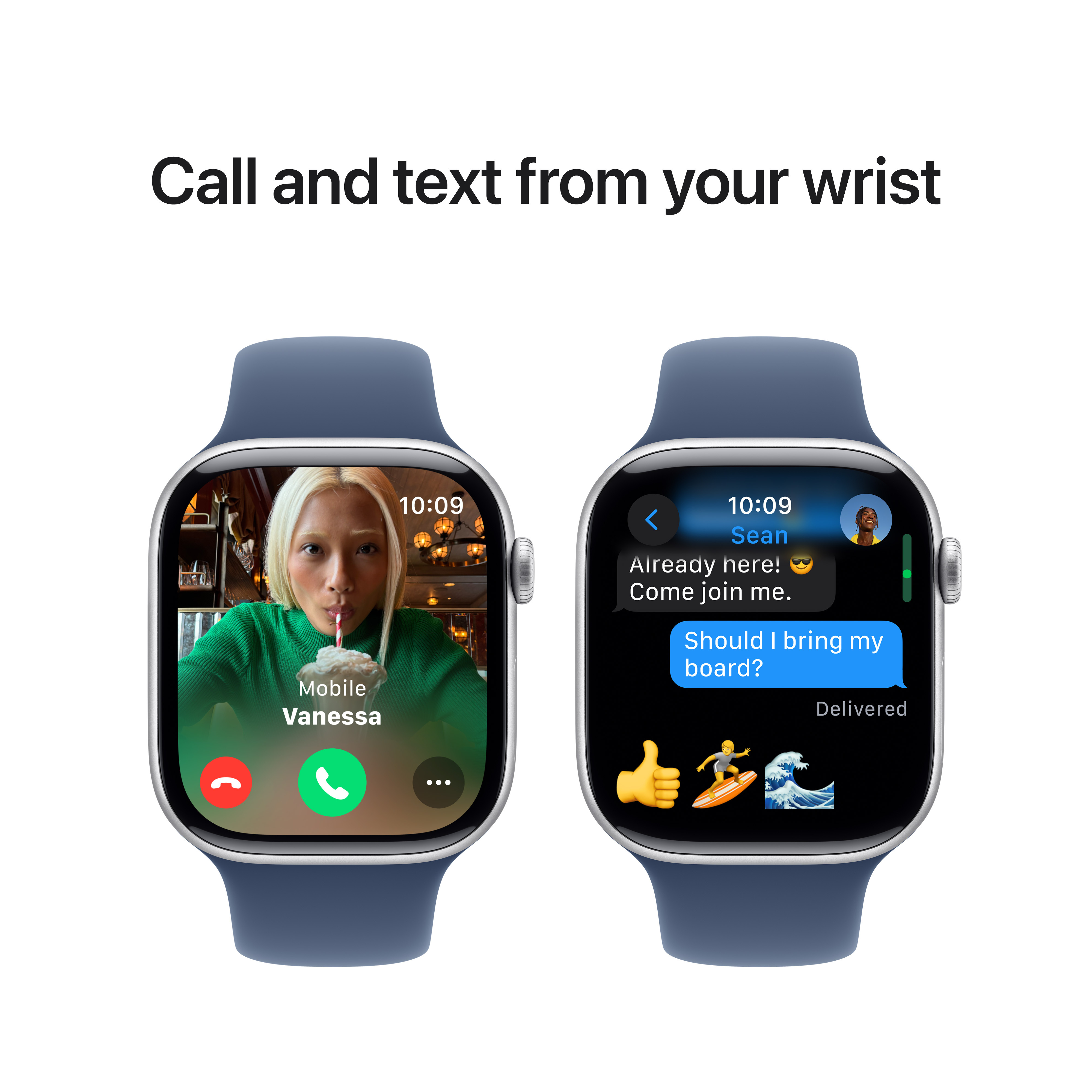 Apple Watch Series 10 (GPS) 46 mm hopea alumiinikuori ja farkunsininen urheiluranneke, S/M (MWWL3)