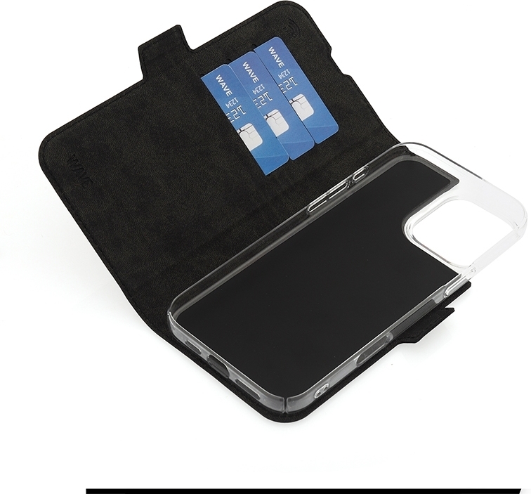 Wave BookCase -suojakotelo, MagSafe-yhteensopiva, Apple iPhone 16 Pro Max, musta
