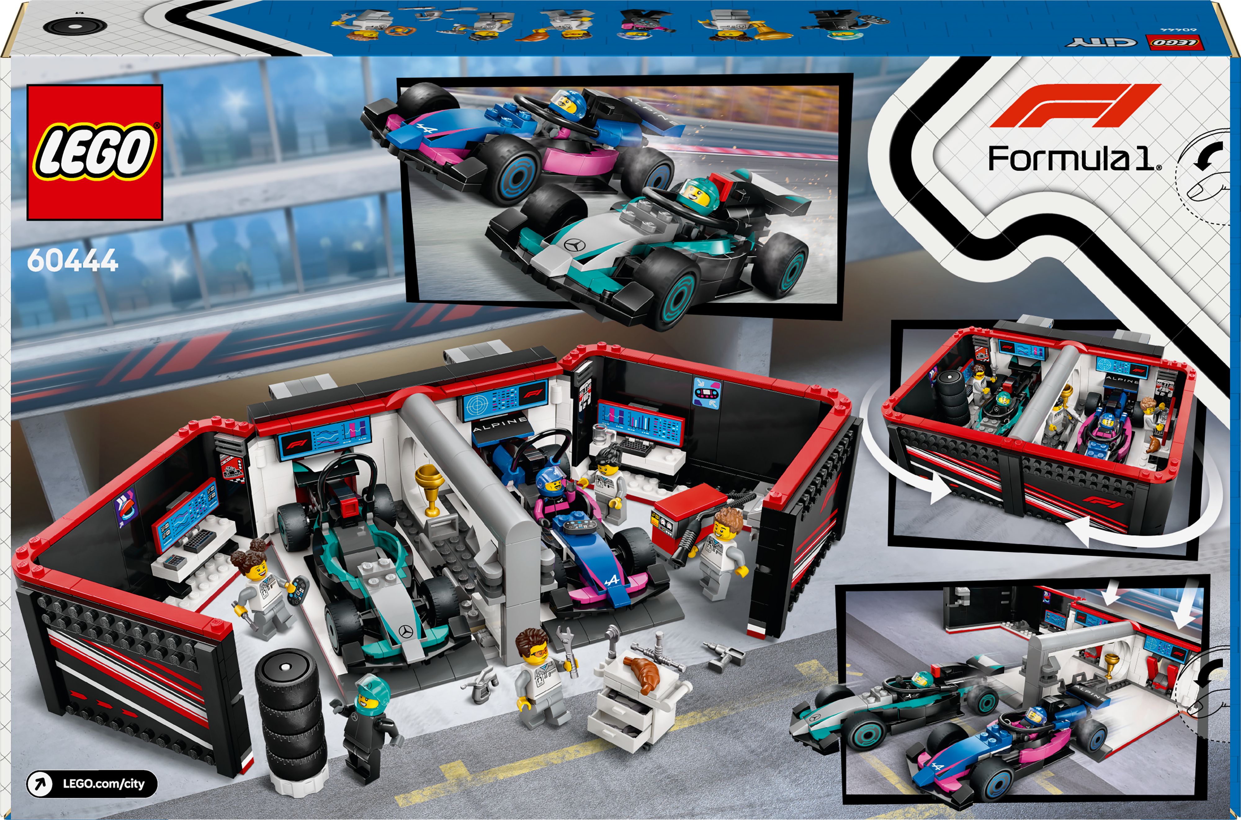 LEGO City 60444 – F1-talli ja Mercedes-AMG‑ ja Alpine-autot