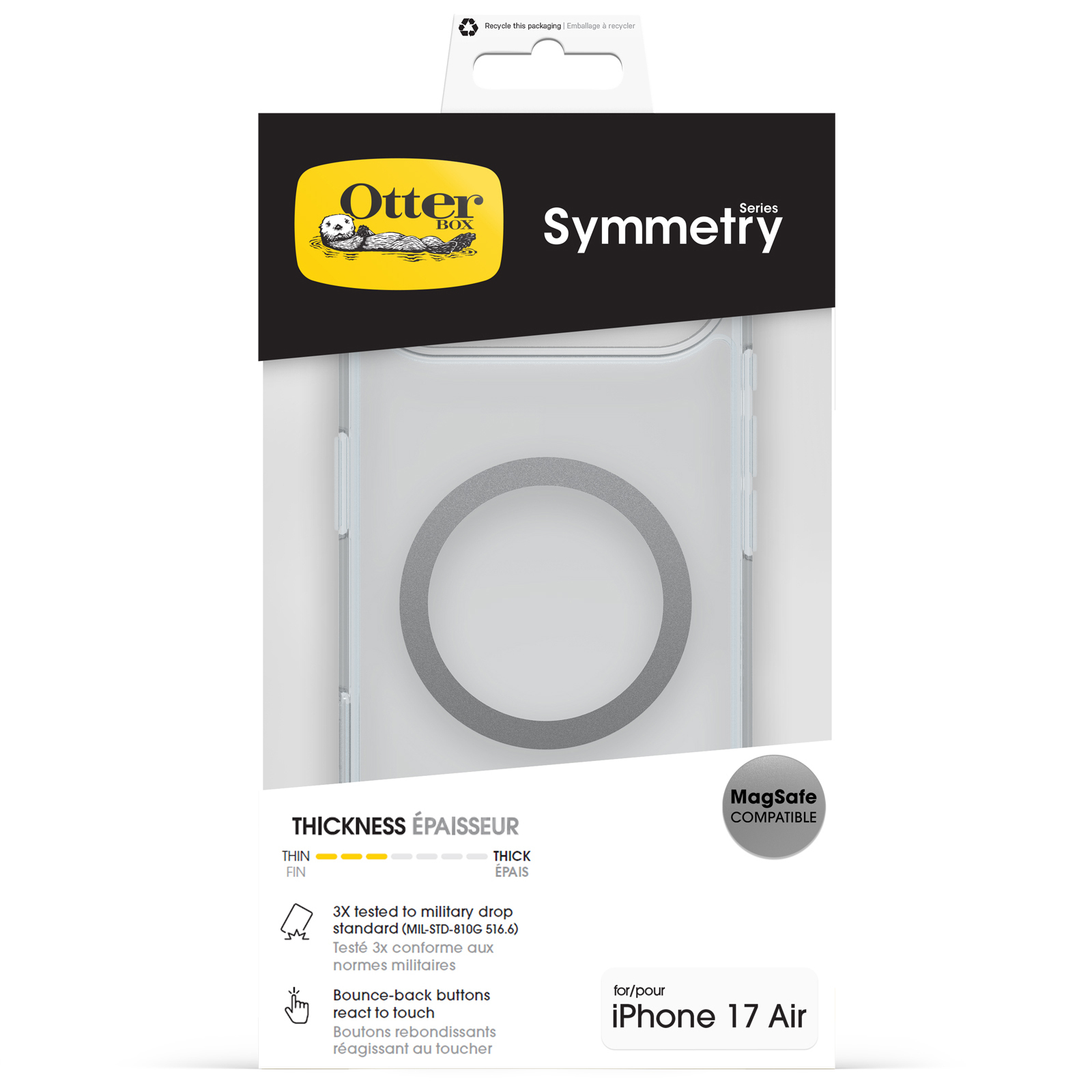 OtterBox Symmetry Clear MagSafe suojakotelo, iPhone Air, läpinäkyvä