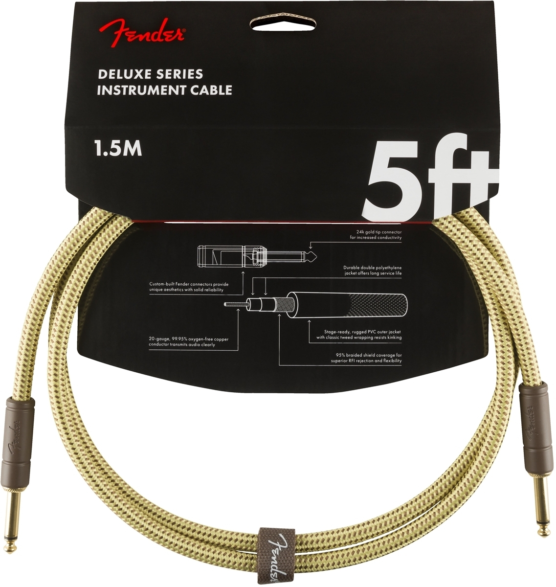 Fender Deluxe -instrumenttikaapeli, 1,5m, Tweed