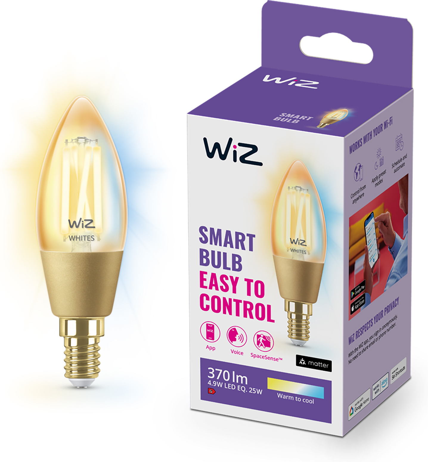 WiZ älylamppu globe, E27, kirkas lasi, tunable white - valkoisen valon sävyt, Wi-Fi, 2700-6500 K, 806 lm, 12,5cm