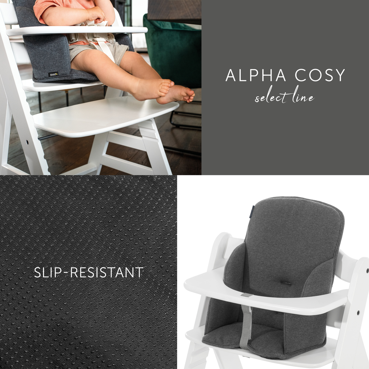 Hauck Alpha Cosy Select -syöttötuolipehmuste, Charcoal