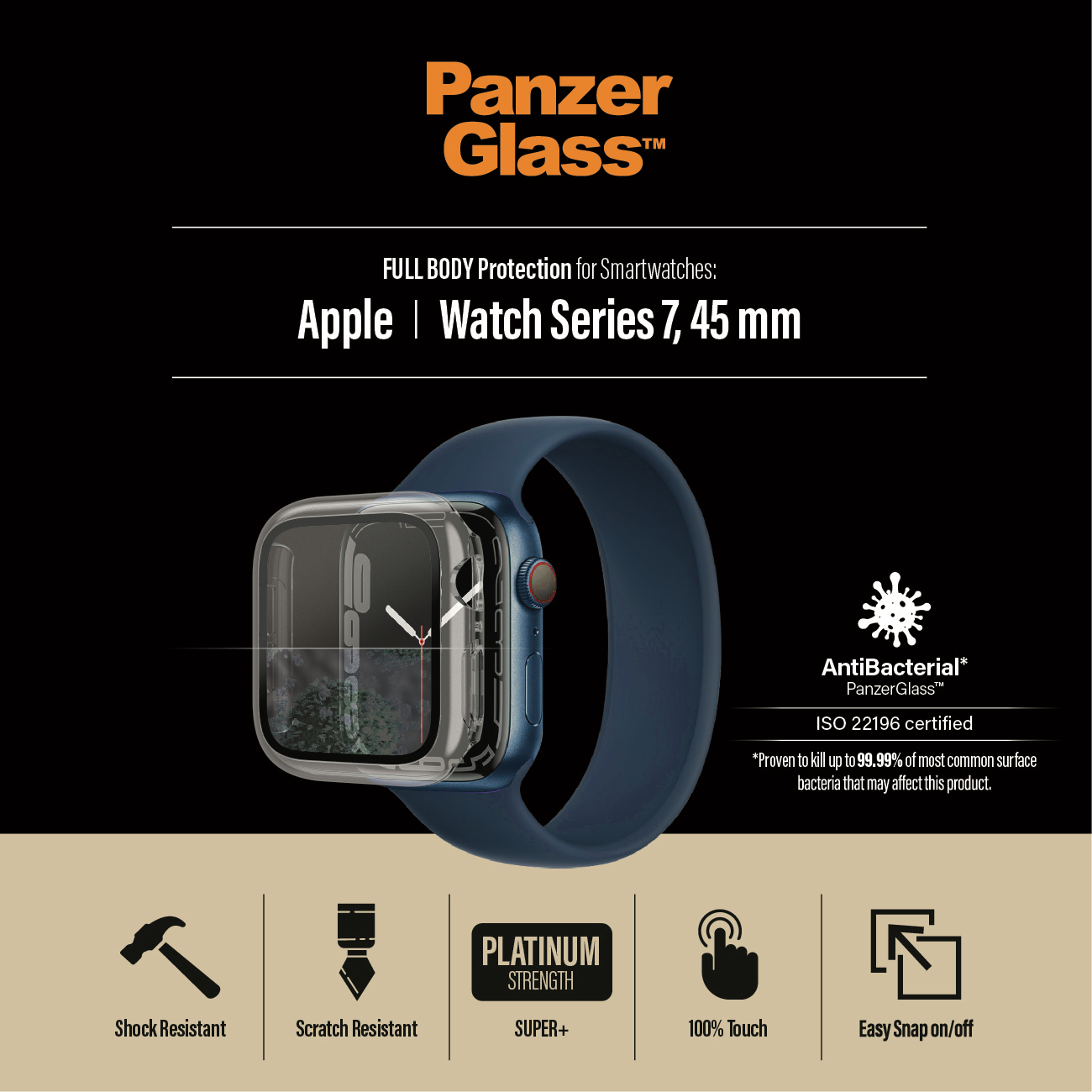 PanzerGlass Full Body -panssarilasi Apple Watch 7 / 8, 45 mm, kirkas